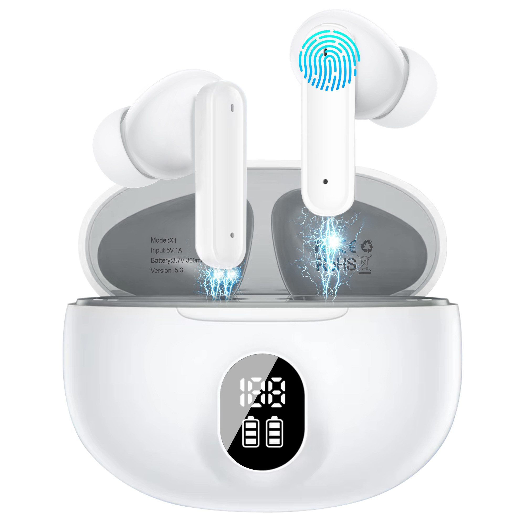 walkbee Kopfhörer, TWS In-Ear-Kopfhörer,Bluetooth 5.3,HiFi Stereo In-Ear-Kopfhörer (Bluetooth Kopfhörer mit HD Mikrofon,True Wireless, Noise Cancelling, Sprachsteuerung,Ultraleicht Ohrhörer)