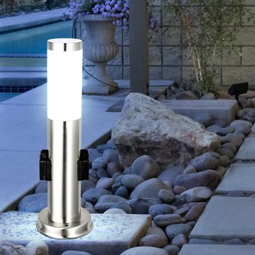 etc-shop LED Außen-Stehlampe, Leuchtmittel inklusive, Warmweiß, 7 Watt LED Edelstahl Stand Steh Beleuchtung Terrasse 2x Steckdosen-