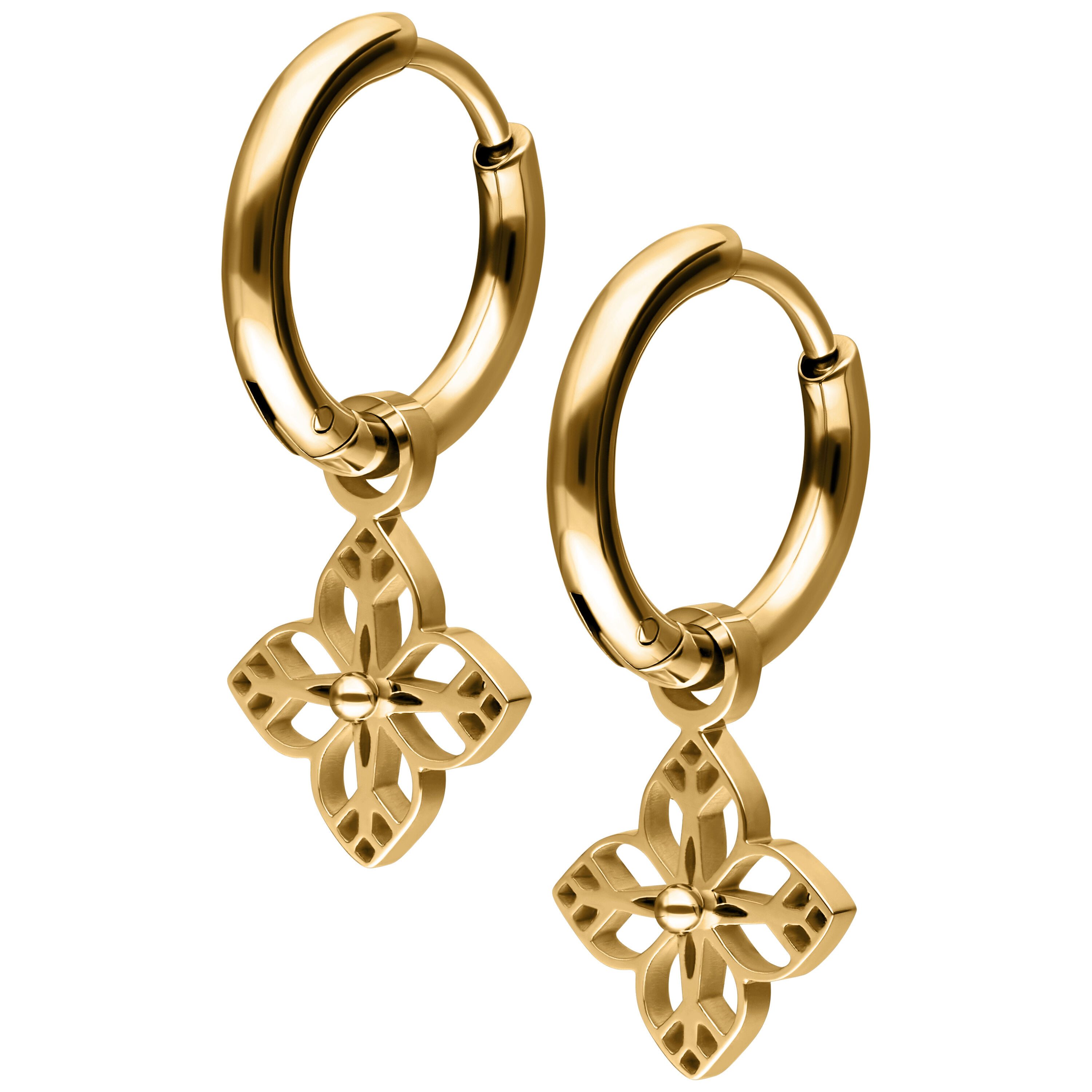 Paar Ohrhänger Little Floral Ornament Hoops Pair - Gold