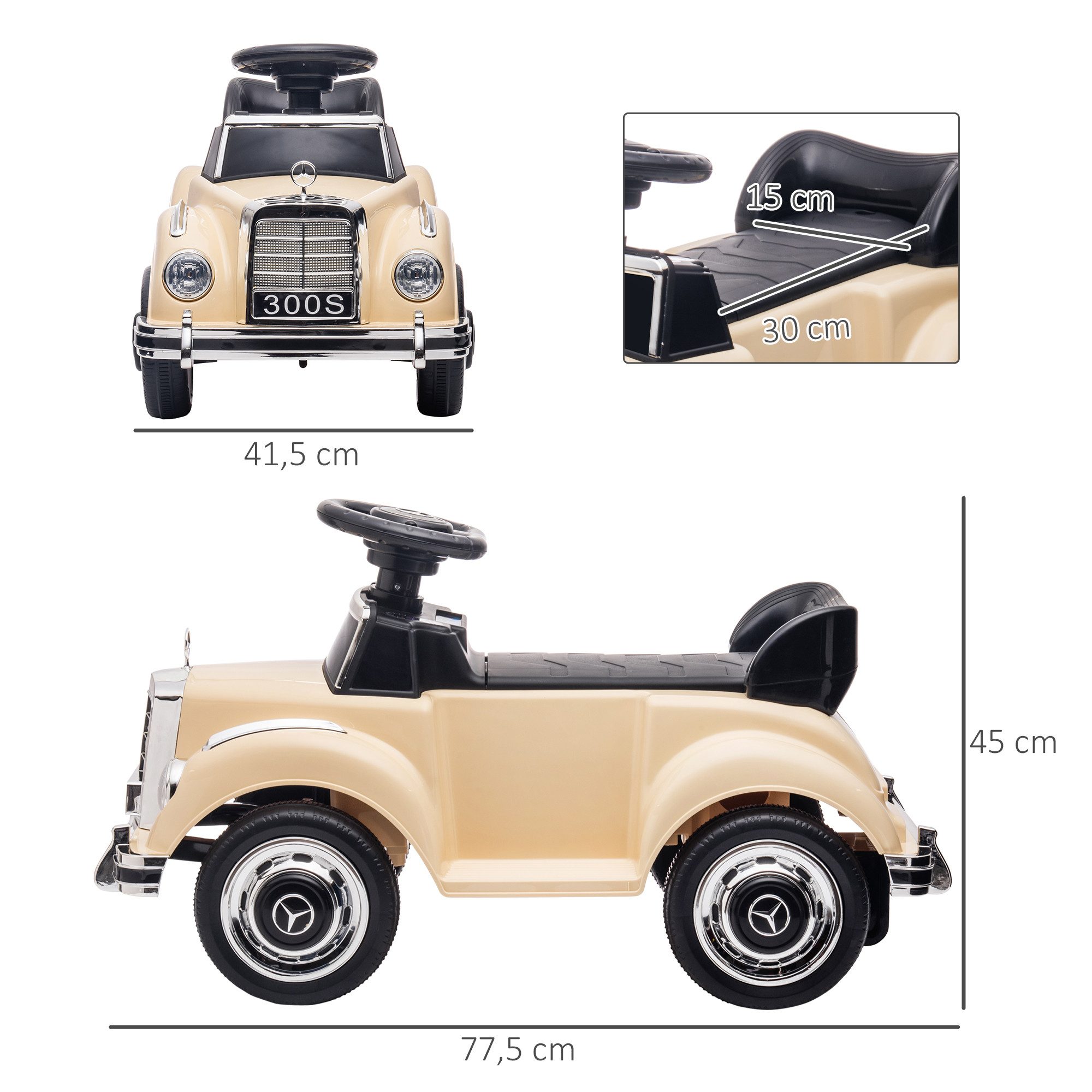 AIYAPLAY Rutscher Rutschauto, Rutscher mit Stauraum, Kippschutz für 18-48 Monaten, (Kinderfahrzeug, 1-tlg., Kinderauto), Beige 77,5 x 41,5 x 45 cm