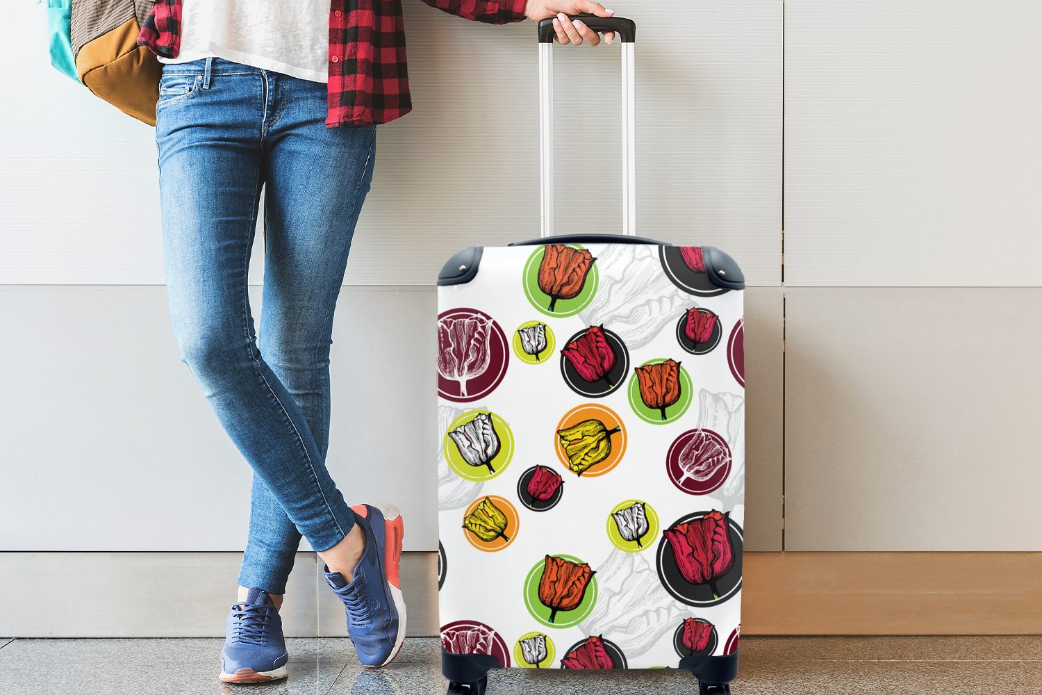 Ferien, - Reisetasche Tulpe Reisekoffer Trolley, MuchoWow Handgepäckkoffer mit 4 Muster, - Rollen, Handgepäck rollen, für Blumen