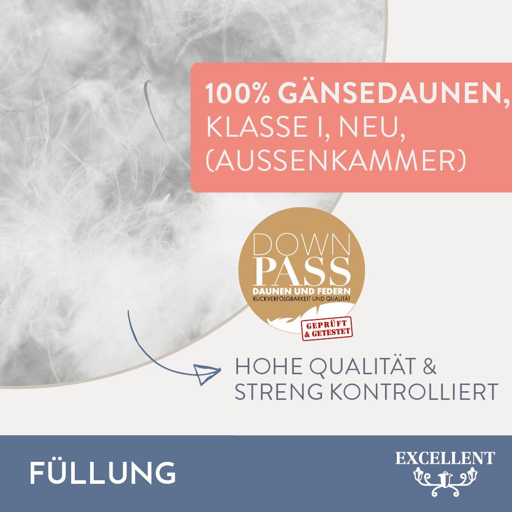 Excellent 3-Kammer-Kopfkissen Davos, mit 100% Gänsedaunen in den Außenkammern gefüllt