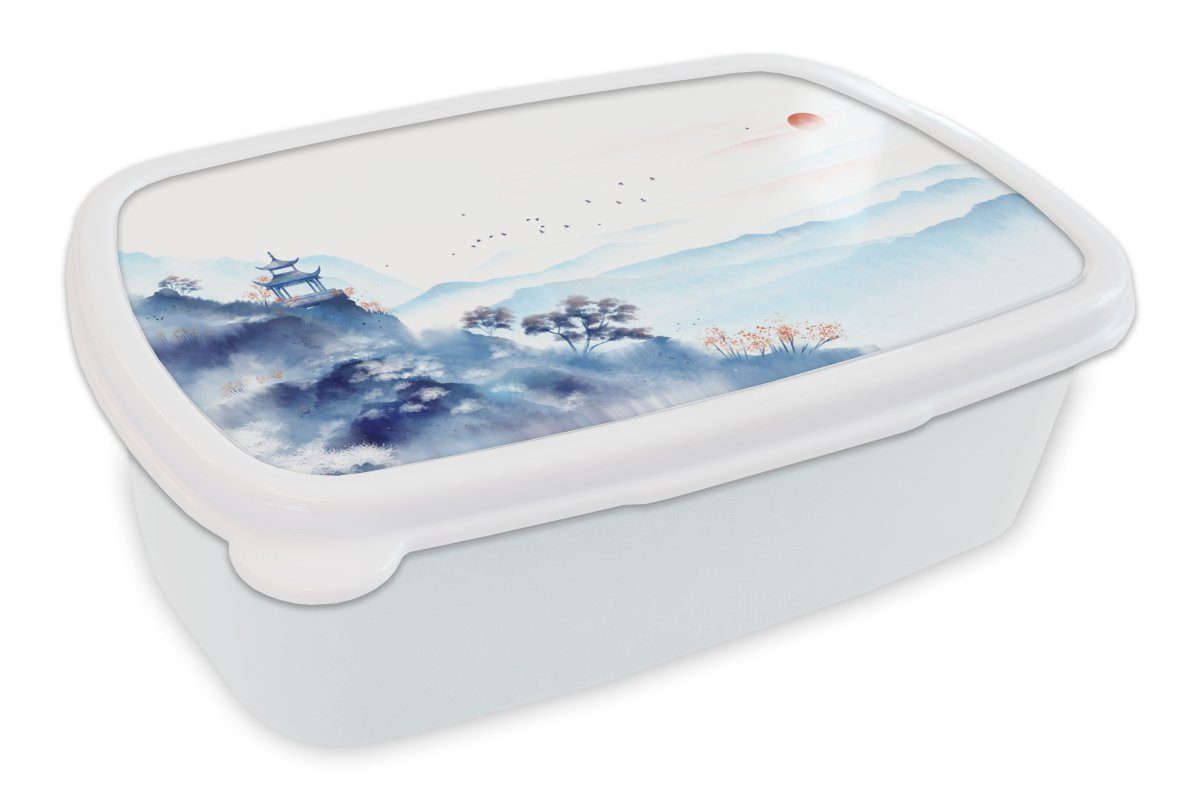 MuchoWow Lunchbox Malerei - Natur - Landschaft - Ölfarbe, Kunststoff, (2-tlg), Brotbox für Kinder und Erwachsene, Brotdose, für Jungs und Mädchen weiß