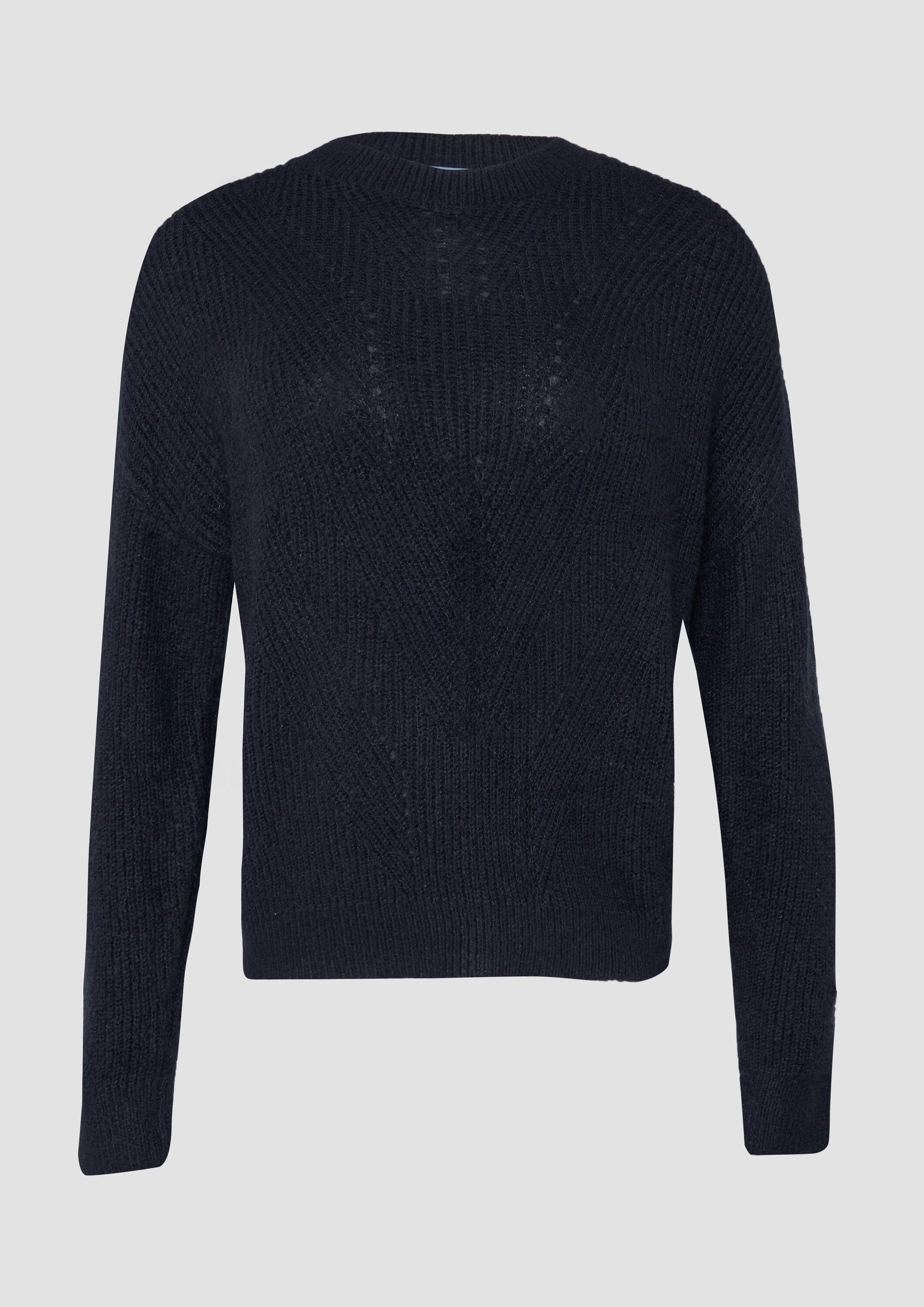 QS Longpullover Strickpullover Flauschiger Strickpullover mit Ajourmuster