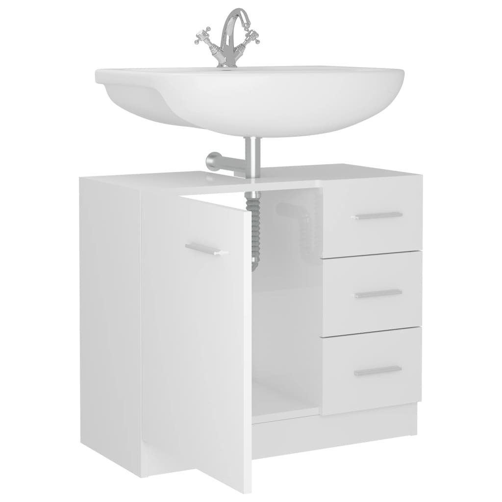 vidaXL Badezimmer-Set Waschbeckenunterschrank Hochglanz-Weiß Spanplatte, cm 63x30x54 (1-St)
