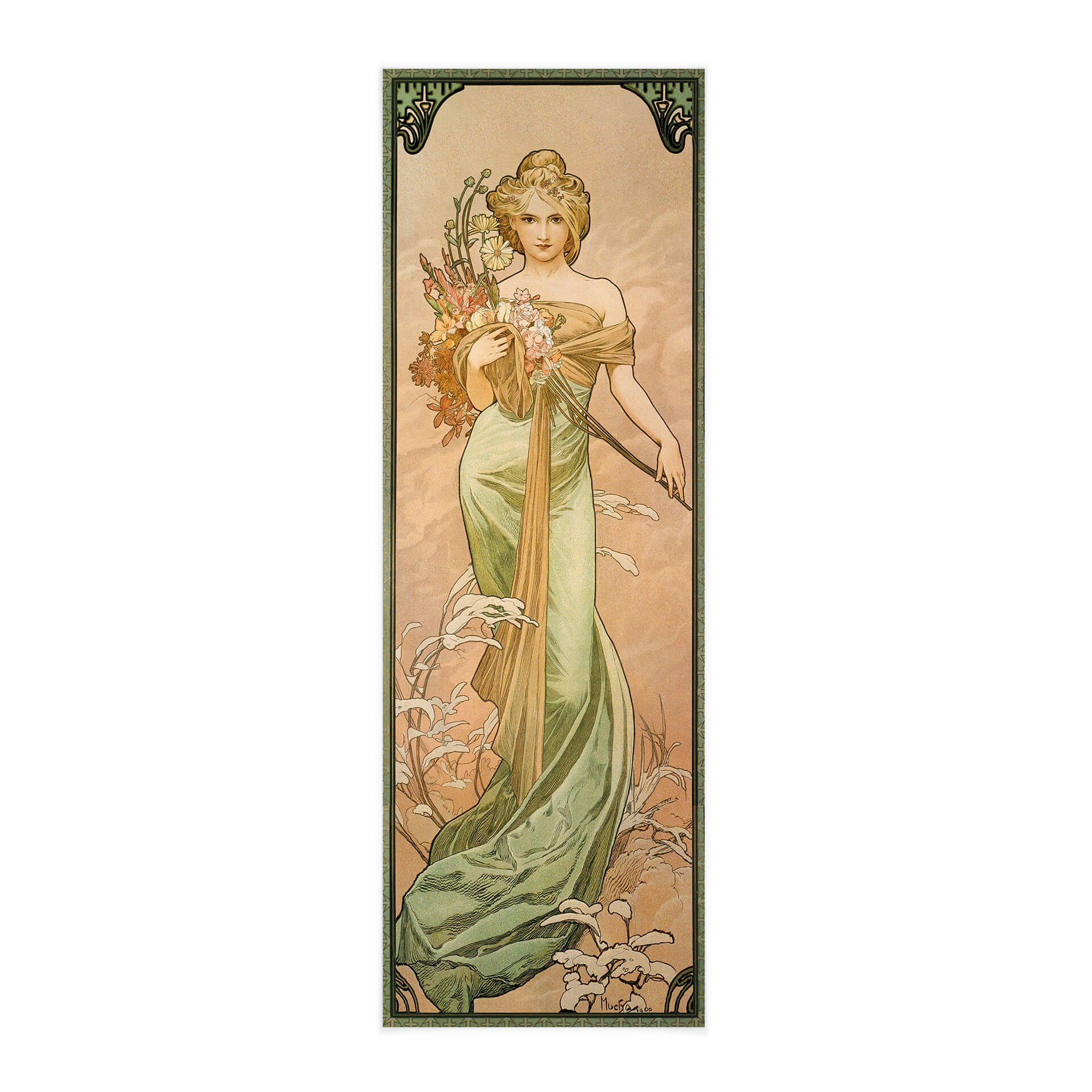K&L Wall Art Leinwandbild Vintage Stoffbild Poster Mucha Jahreszeiten Frühling Wand-Teppich, Jugendstil Kunstdruck Banner ohne Zubehör