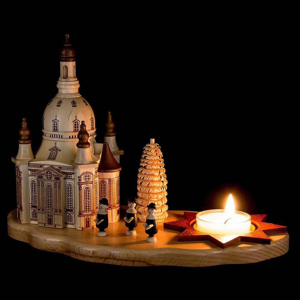 Dregeno Erzgebirge Schwibbogen Teelichthalter mit Dresdner Frauenkirche und Kurrende (14,5cm) von Dre – Bild 4 von 5
