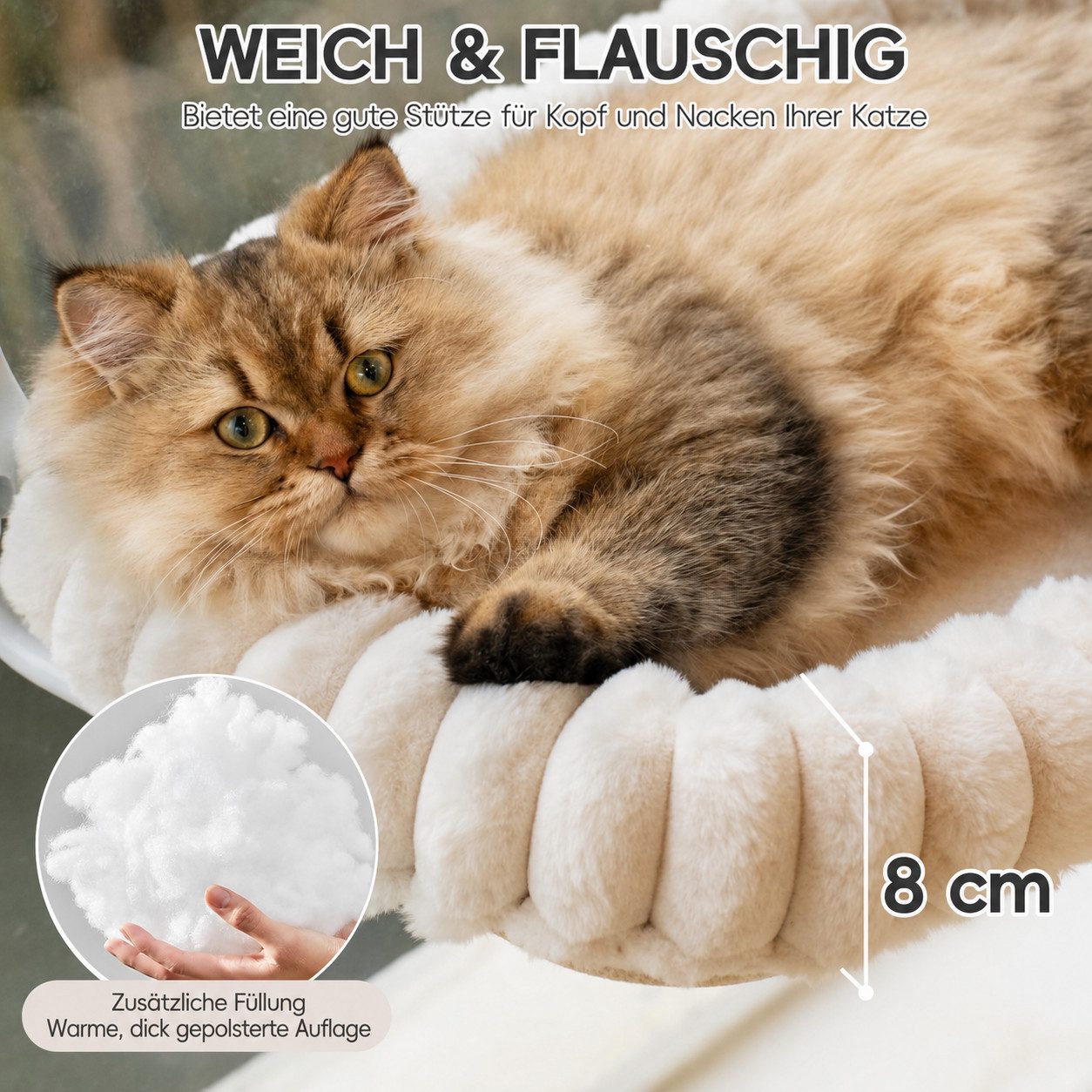 AIMAX Katzenliege Katzen-Hängematte, Fensterliege für Katzen, faltbar, 52 × 30 cm, Katzenhängematte Fenster mit Saugnäpfen und Plüschrand, für Katzen