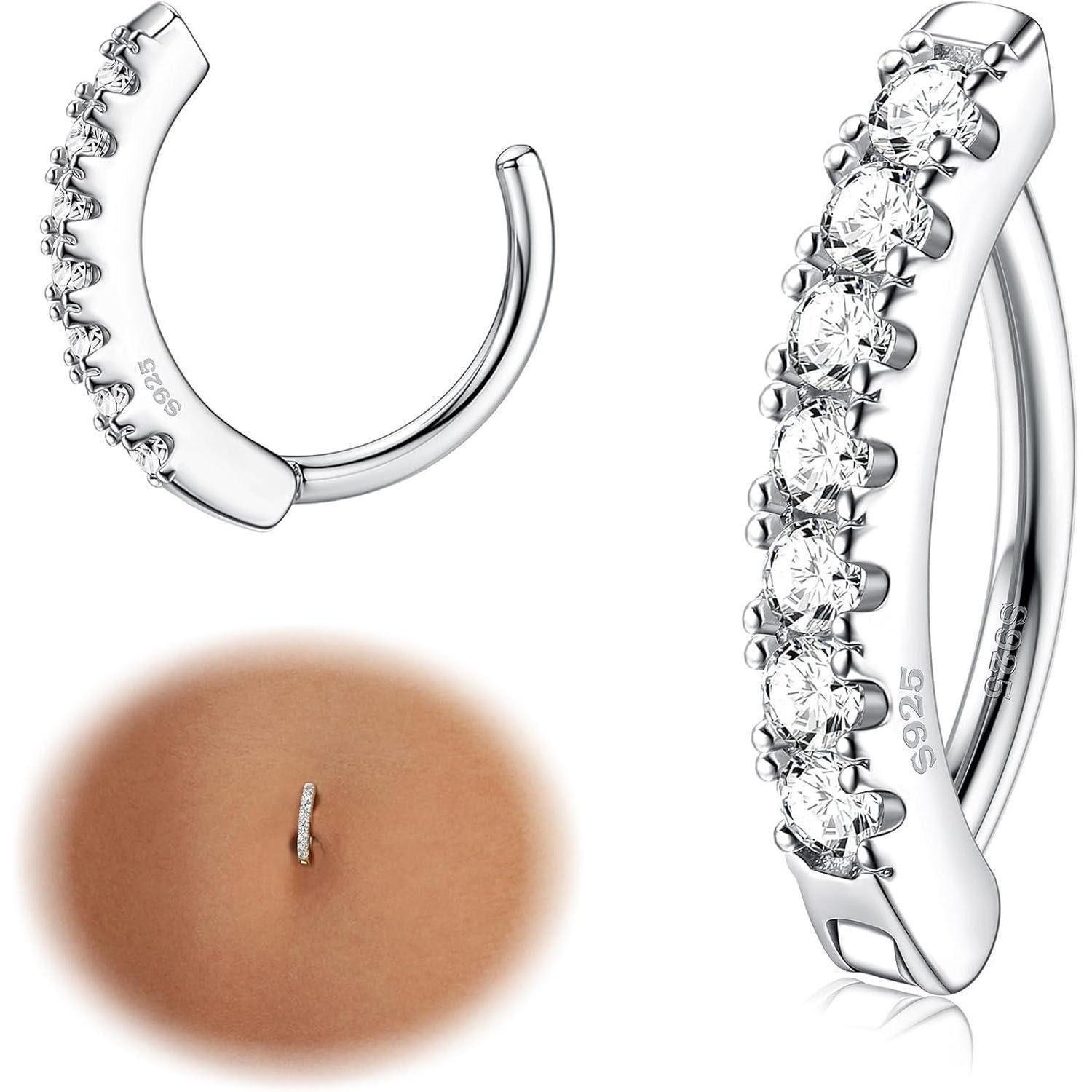 Krfy Bauchnabelpiercing Bauchnabelpiercing Ring Silber 925 CZ Paved Reverse günstig online kaufen