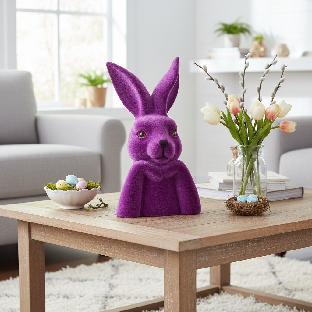 Florists Products Osterhase Dekorative Hasenfigur Denkerpose Beflockt Elegante Osterdeko