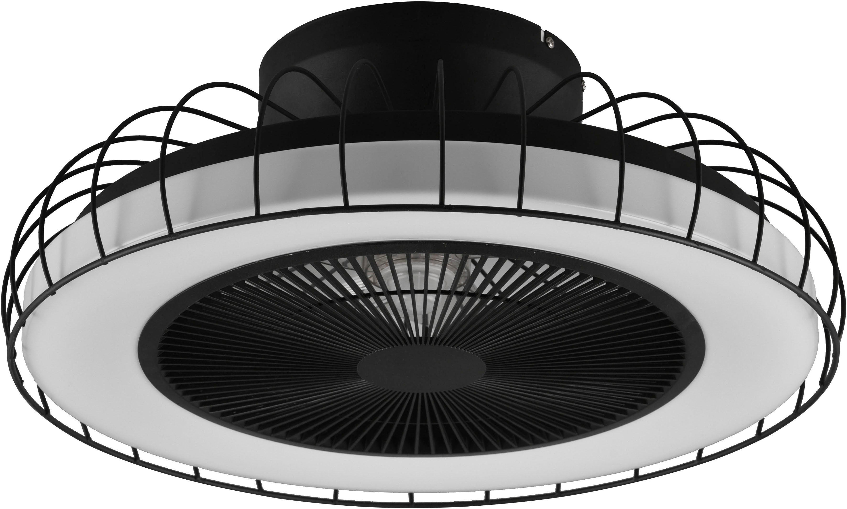 Ventilatorfunktion, mit Deckenventilator LED Home, integriert, Leuchten - Home, LED Timerfunktion, Memoryfunktion, warmweiß Sandfjord, 3 Deckenleuchte Smart Smart schwarz TRIO Nachtlichtfunktion, kaltweiß, Stufen, matt fest WiZ Lichtfarbe einstellbar