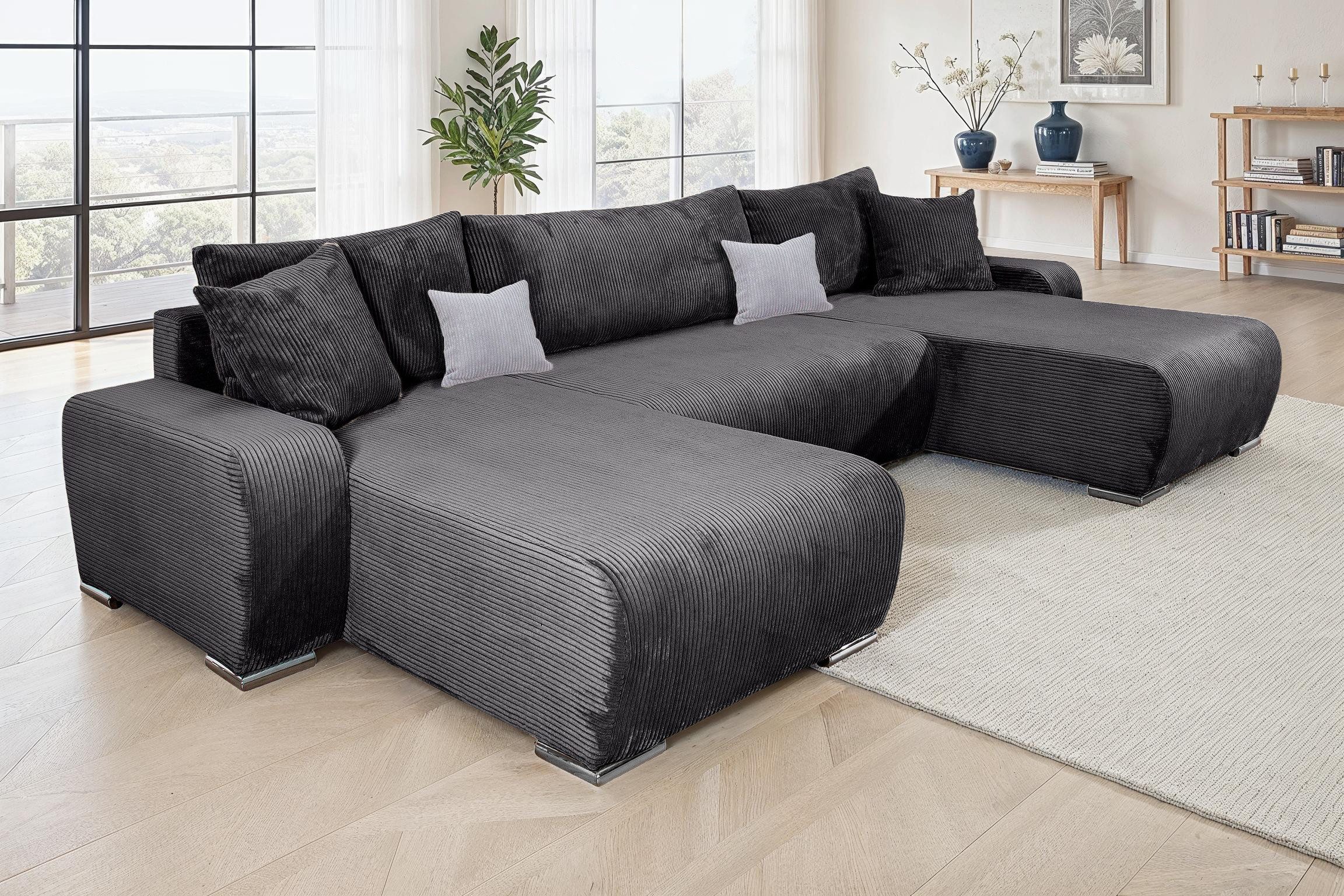 COLLECTION AB Wohnlandschaft Paola U-Form, mit Schlaffunktion, Stauraum, Zierkissen und Bonnellfederkern, Cord