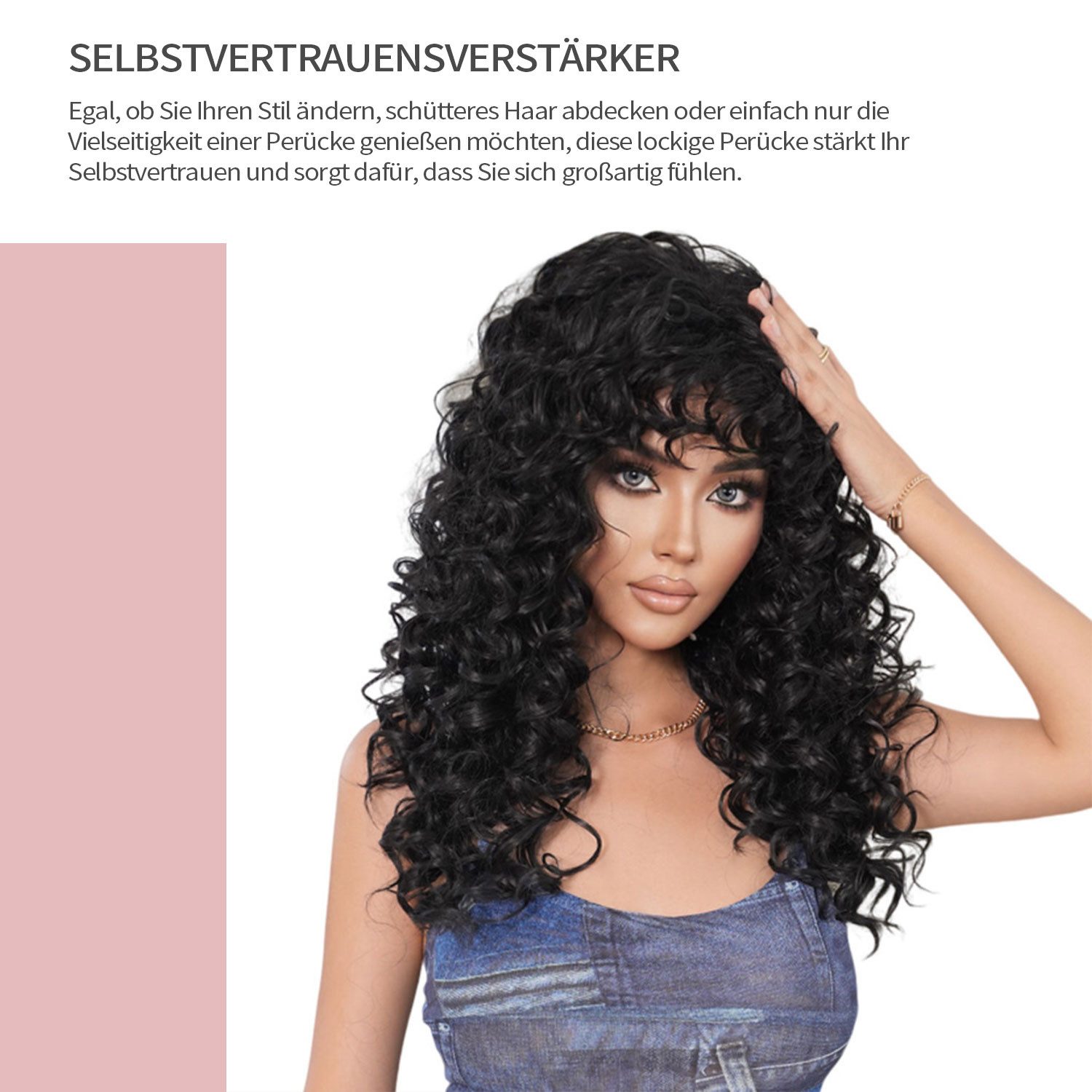 Refttenw Kunsthaarperücke Damenperücken, Abschlussballperücken, langes lockiges Haar