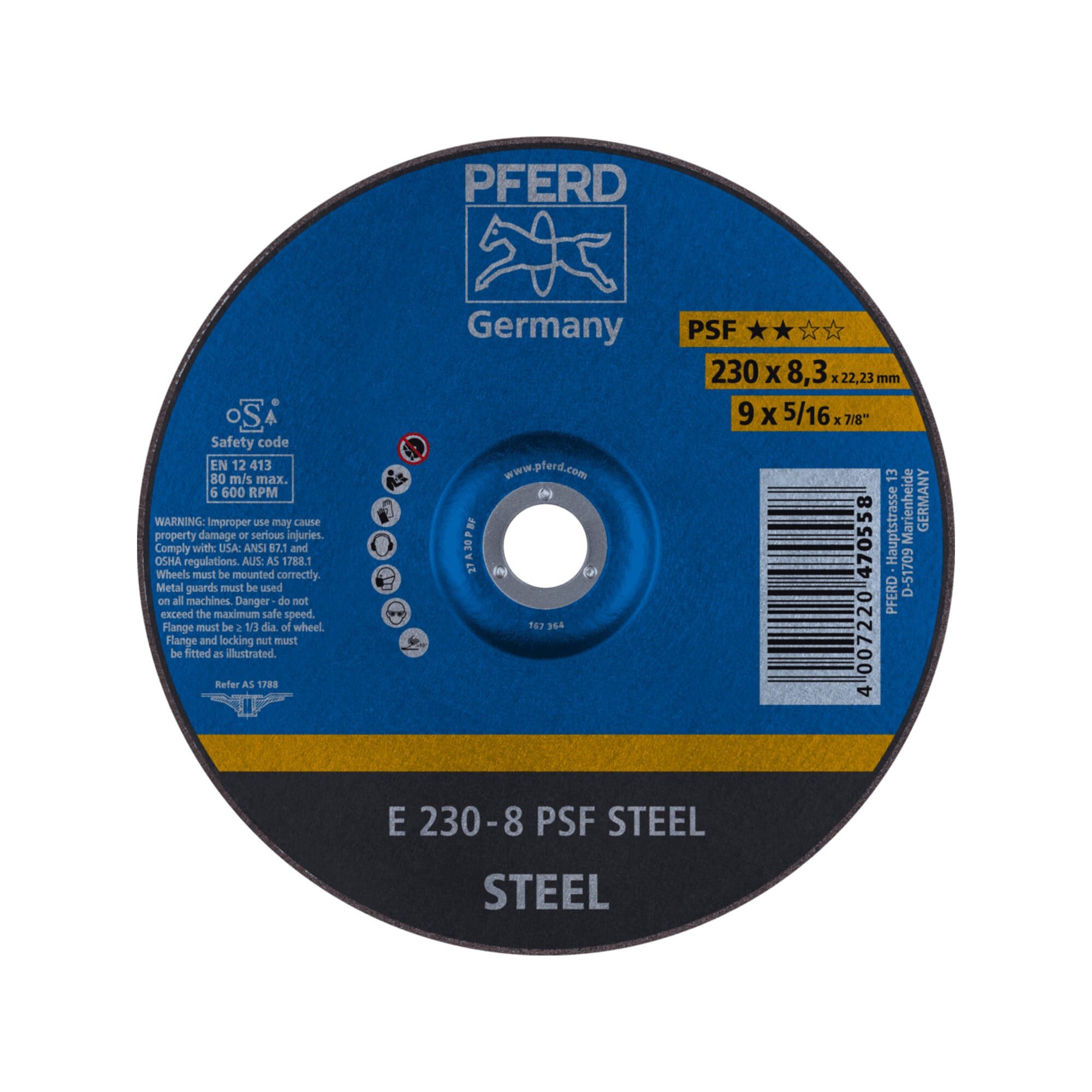Pferd Schleifscheibe PFERD TOOLS Schruppscheibe E 230x8,3x22,23 mm Universallinie PSF STEEL
