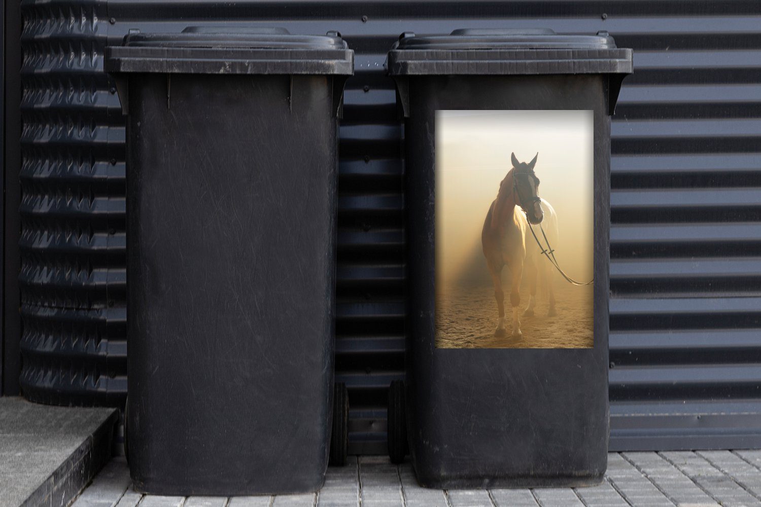 MuchoWow Wandsticker Pferd - Licht Container, (1 Sticker, Mülleimer-aufkleber, Sand St), Abfalbehälter - Mülltonne