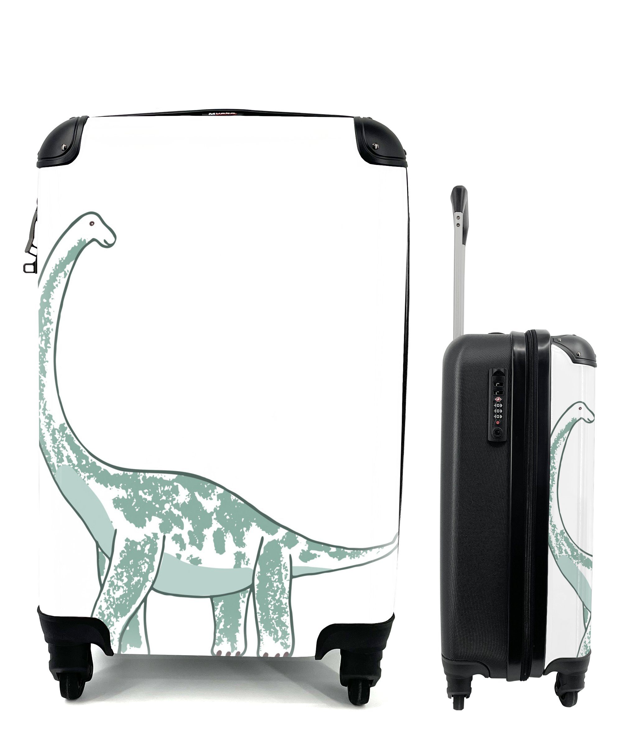 Jungen Ferien, Reisetasche Kinderzimmer- Kind, Brachiosaurus 4 rollen, Dinosaurier Rollen, Mädchen Handgepäck Trolley, mit - Reisekoffer - - MuchoWow - Handgepäckkoffer für