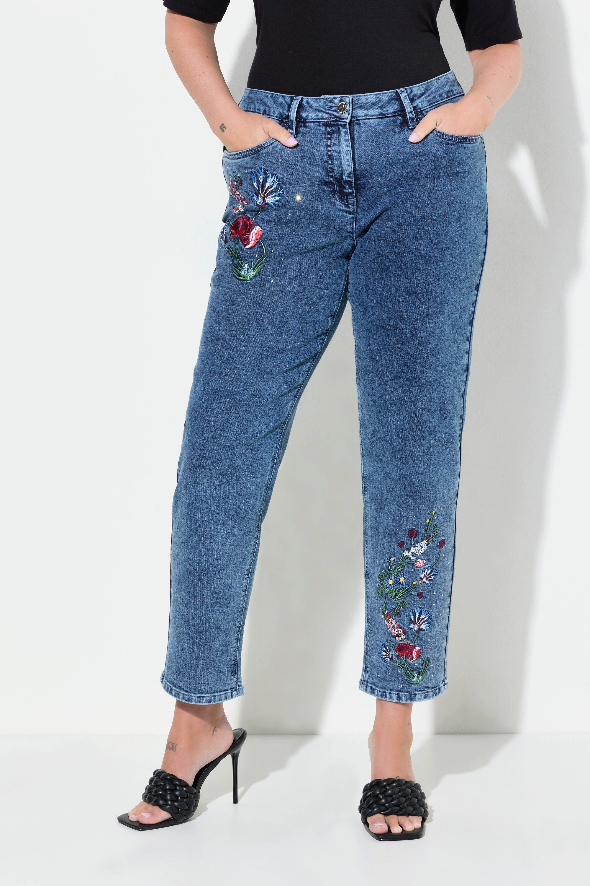 MIAMODA Regular-fit-Jeans Jeans Loose Fit Blumen-Stickerei günstig online kaufen