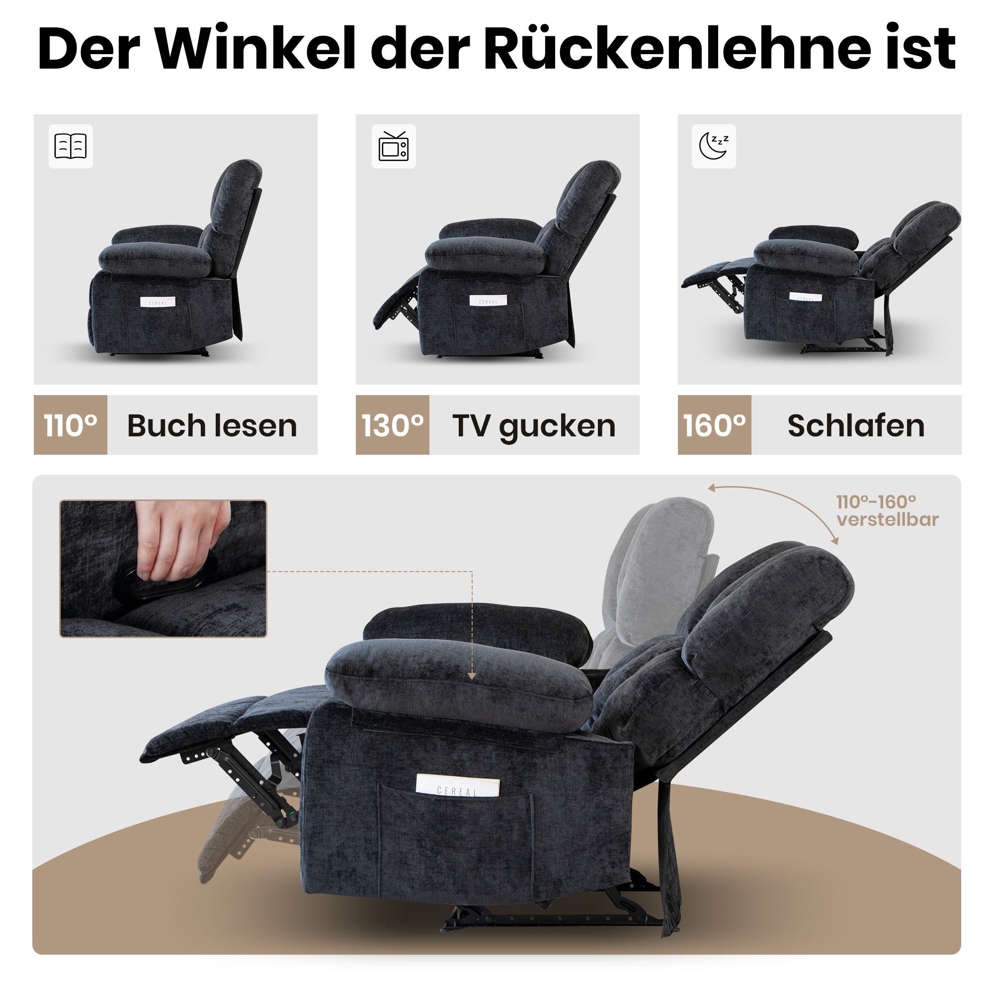 HOMYEDAMIC Relaxsessel Massagesessel 72 cm Einzelsessel Breite XXXL Relaxsessel Fernsehsessel