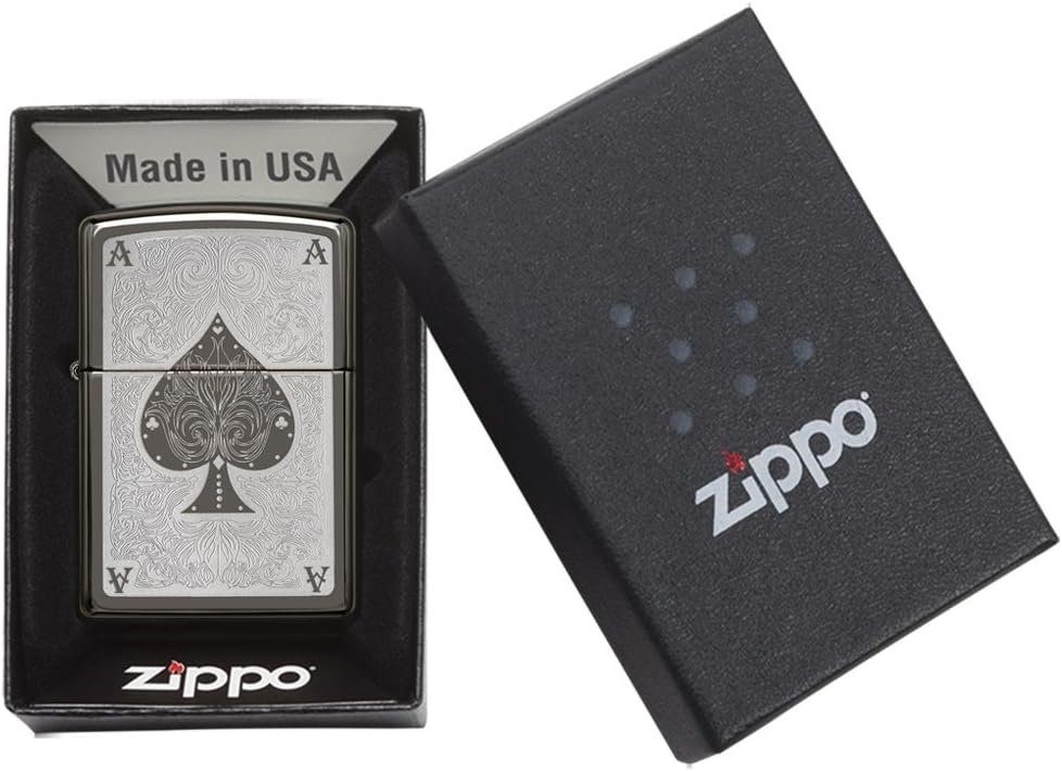 Zippo Feuerzeug Ace Filigree Pik Ass Black Ice Poker Skat Spieler - 60001271