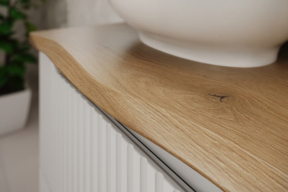 einfachgutemoebel Waschtisch Waschtisch ILUNA CASH 80cm mit Baumkante Evoke-Oak & Becken wählbar (Badmöbel Set, 1-St., Waschtisch Unterschrank)