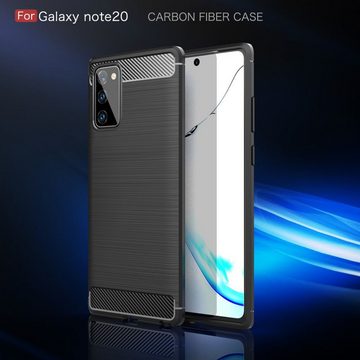 König Design Handyhülle Samsung Galaxy Note 20, Samsung Galaxy Note 20 Handyhülle Carbon Optik Backcover Grau