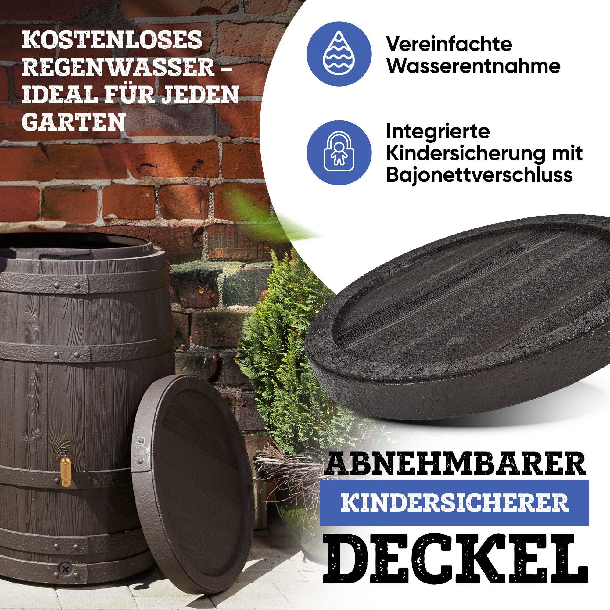 4rain Regentonne VINO Regenfass 400 Liter dunkelbraun, 400 l