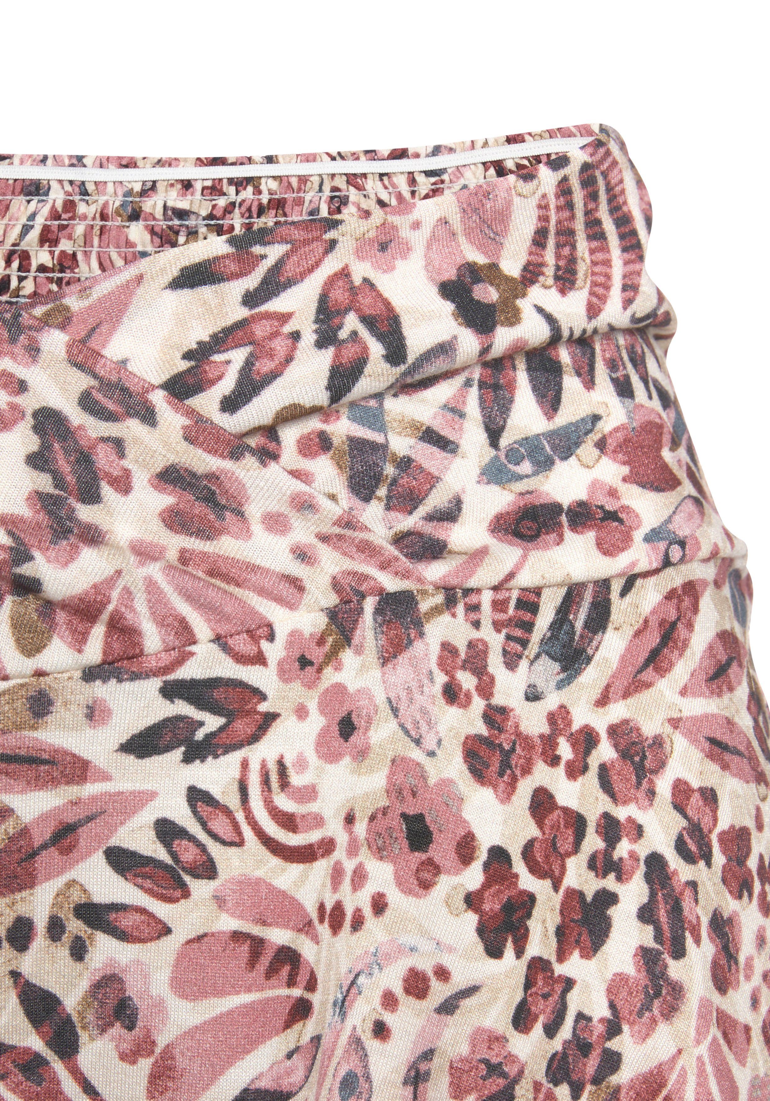 Vivance Jerseyrock mit breitem Bund und Blumendruck geblümter Minirock, leichter Sommerrock, kurzer Strandrock, A-Form