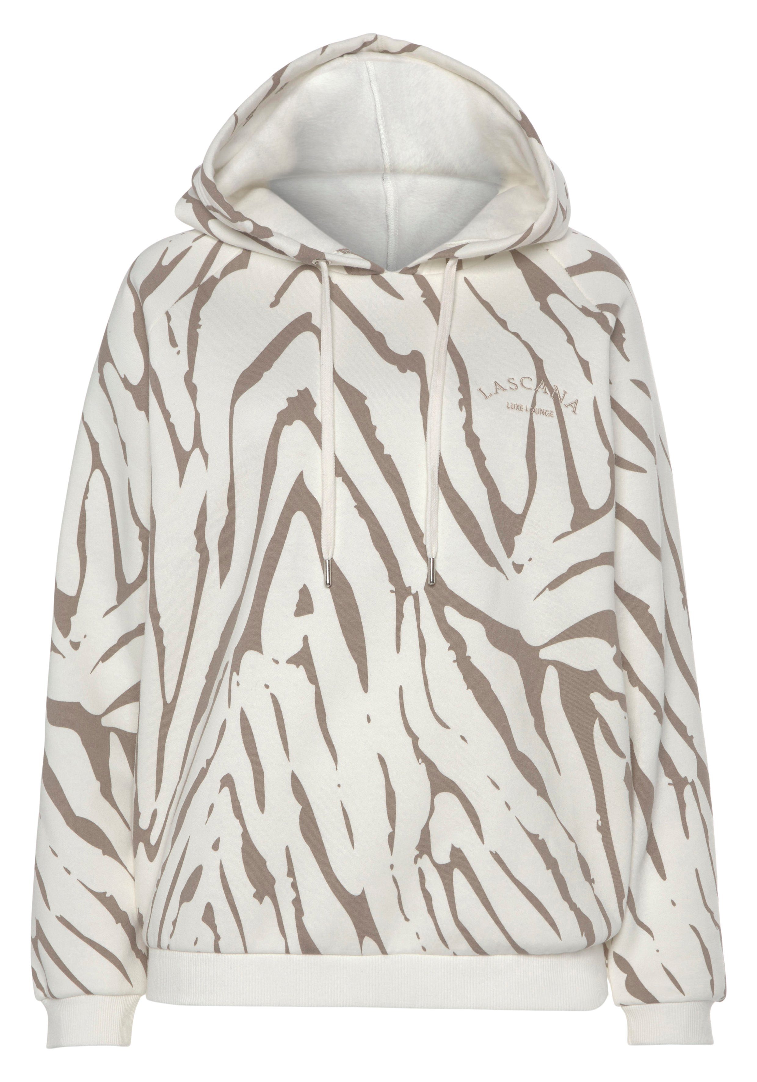 Kapuzensweatshirt mit mit Zebramuster, Kapuze -Hoodie-Sweatshirt LASCANA Loungeanzug beige-taupe