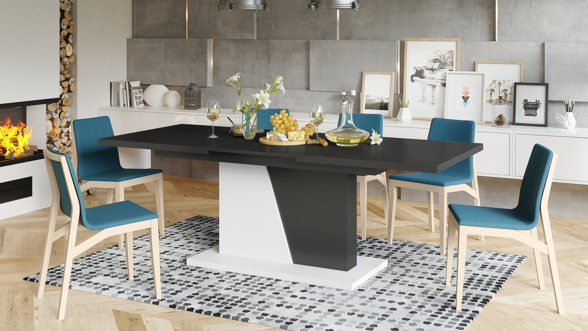 Mazzoni Esstisch Design Esstisch Tisch Noble Noir ausziehbar 160 bis 218 cm Anthrazit matt - Weiß matt | Esstische