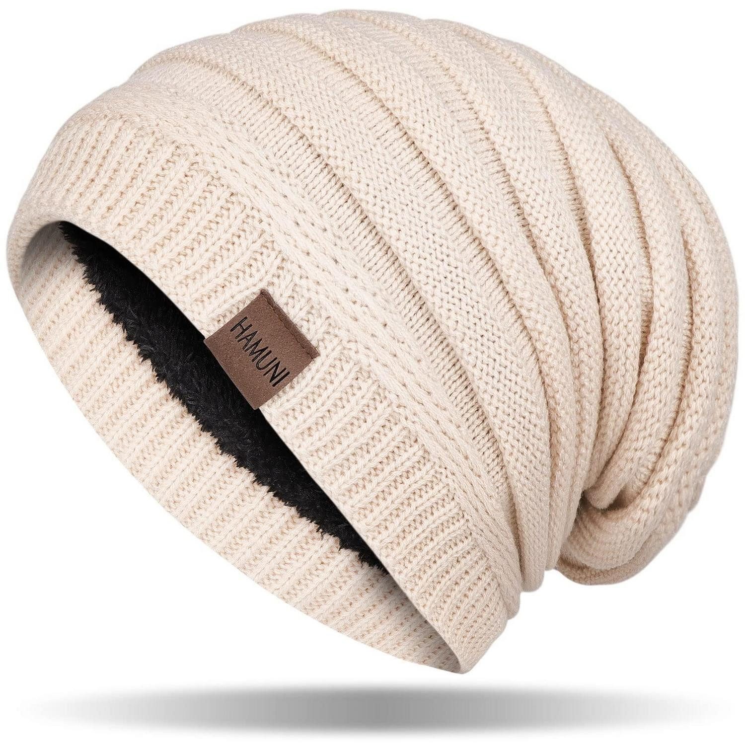 Strickmütze Mütze Damen Herren Strickmütze Beanie Fleece Beige