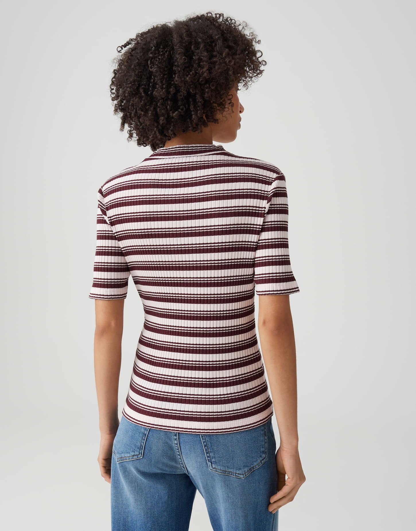 OPUS Kurzarmshirt Gestreiftes Rippshirt aus Baumwolle Slim Fit Vielseitig kombinierbar für casual Looks – Bild 3 von 5