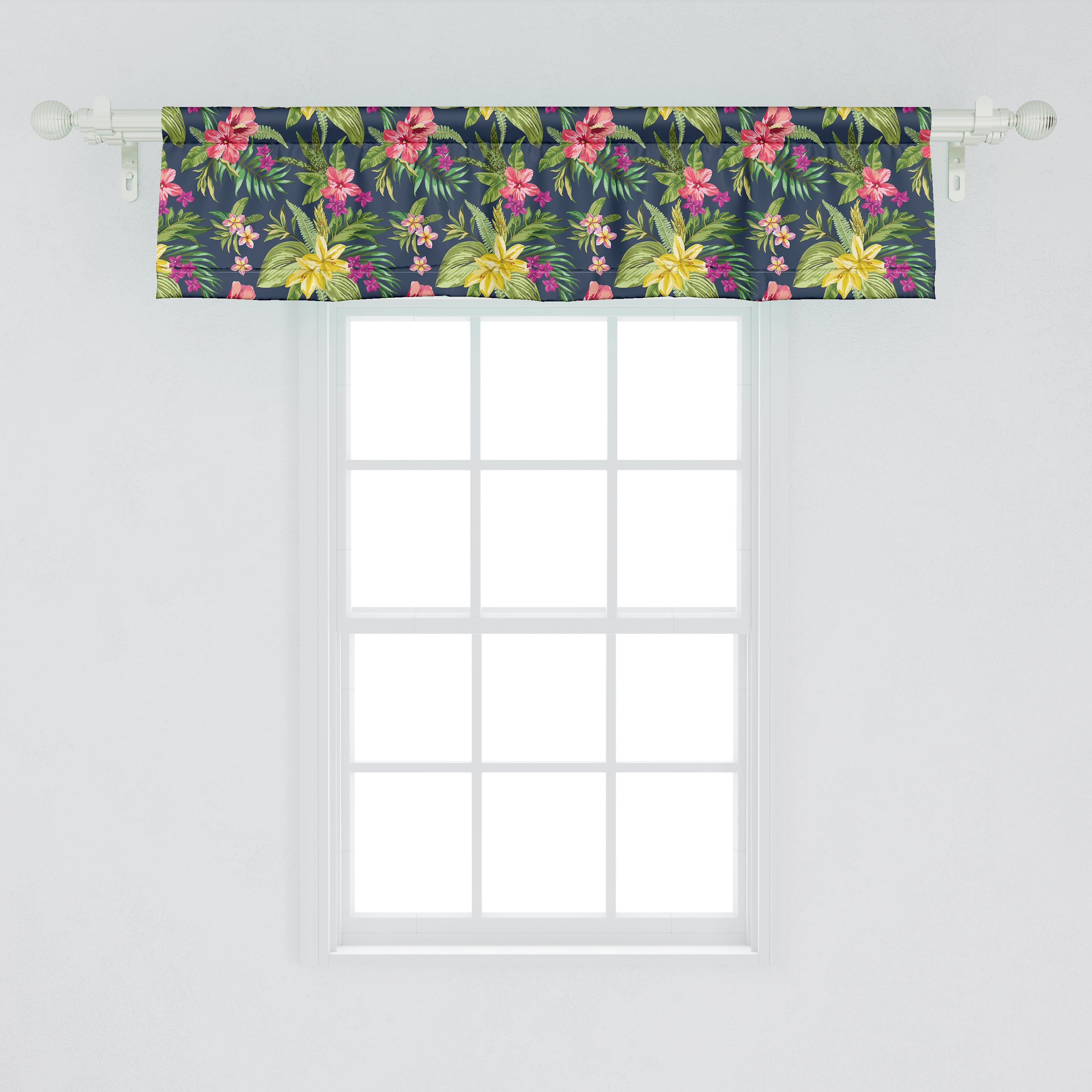 Scheibengardine Vorhang Volant für Küche mit Floral Blooming Microfaser, Stangentasche, Schlafzimmer Luau Abakuhaus, Jungle Dekor