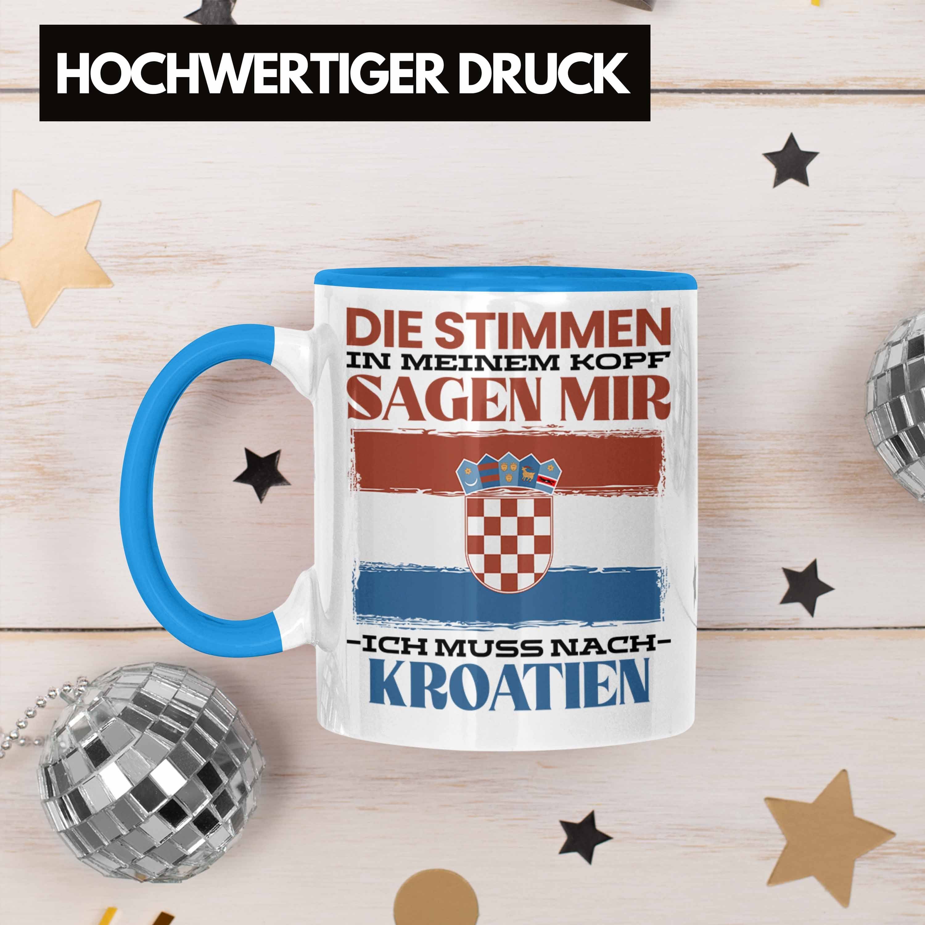 Tasse Geschenkidee Trendation Geschenk Urlaub Kroatie Blau Spruch Kroatien Tasse Heimat