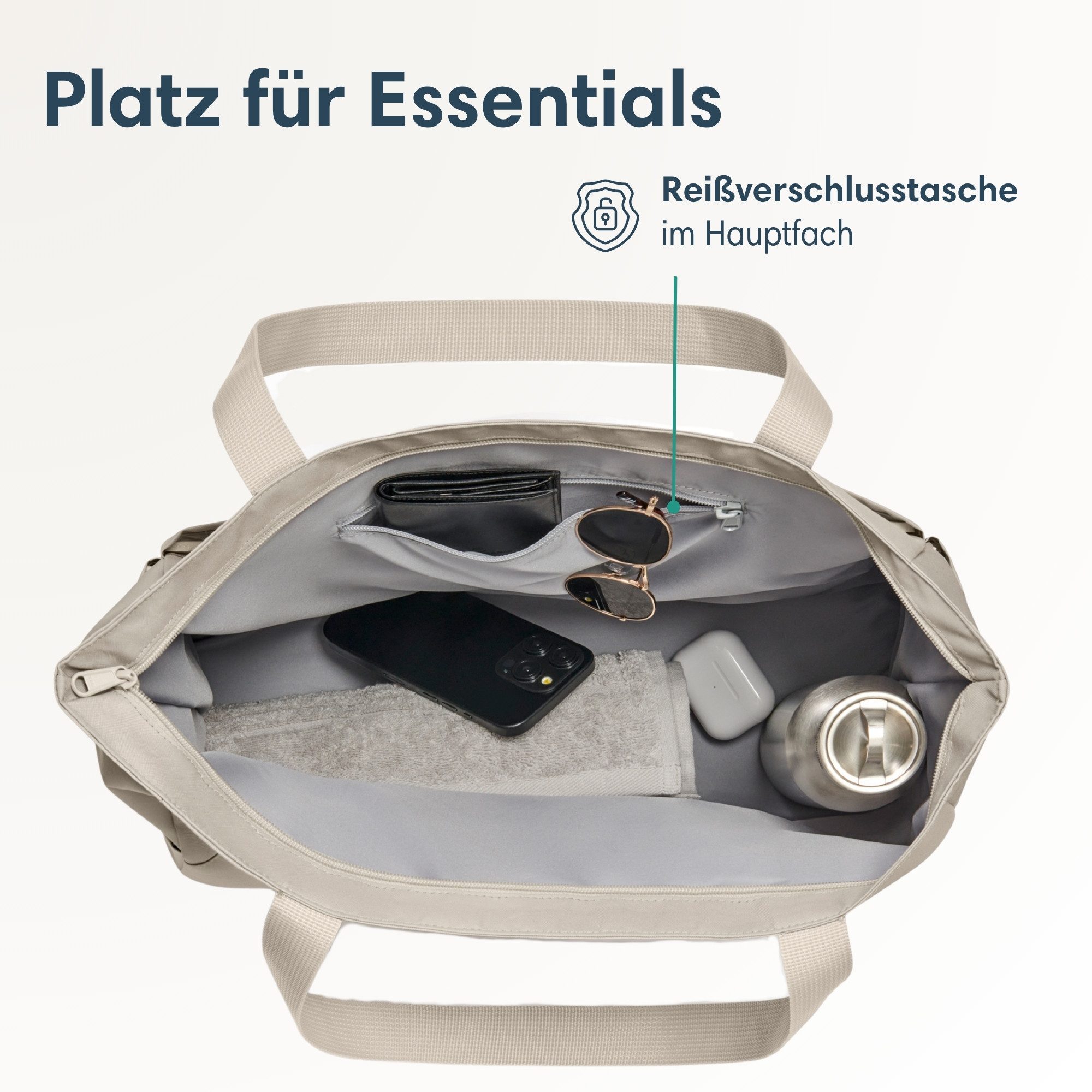 LARKSON Strandtasche Linn Strandtasche mit Reißverschluss (1-tlg), Große Beach Bag für Strand und Urlaub, Wasserabweisend