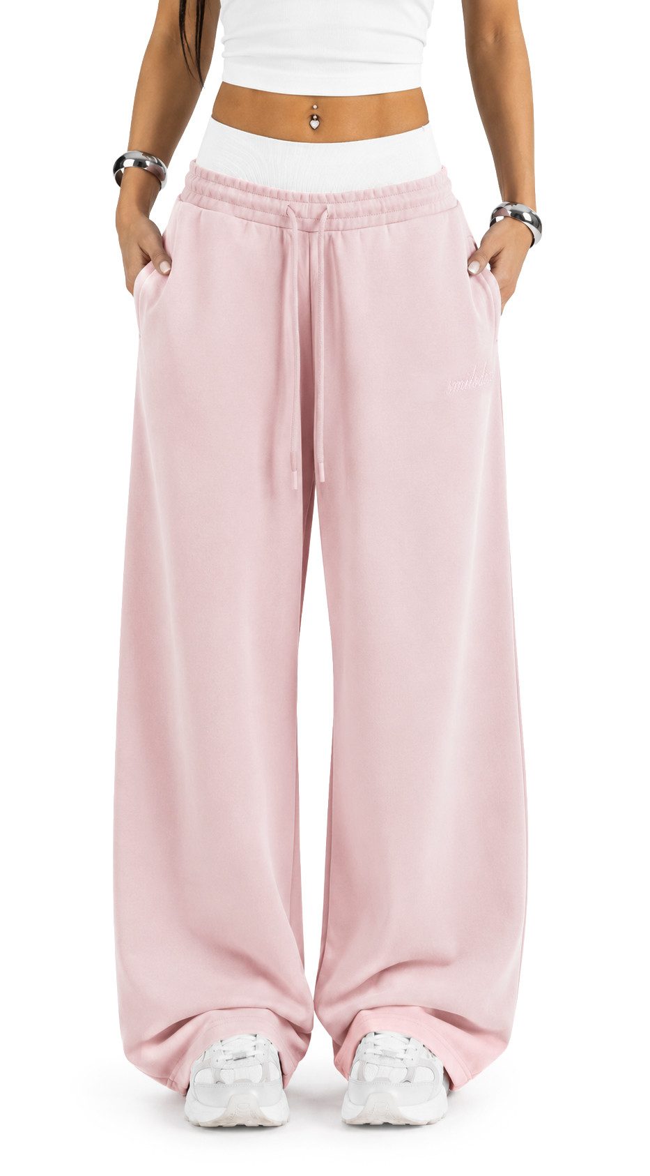 Smilodox Jogginghose Yelin, Trainingshose Damen Oversized Fit Wide-Leg mit Tunnelzug Elastischer Bund, Kordelzug, Weites Bein, Dezentes Logo, Freizeit