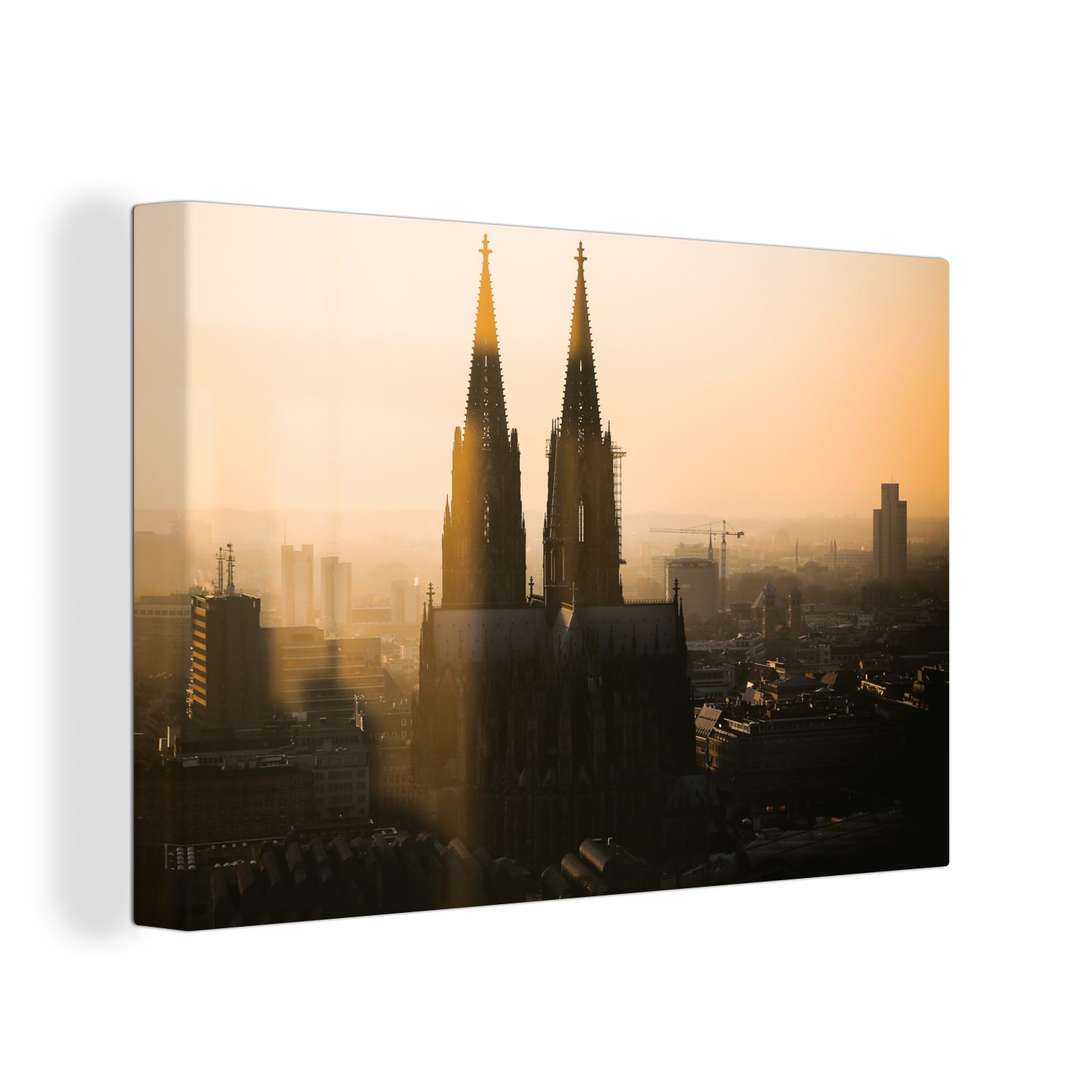 OneMillionCanvasses® Leinwandbild Der Kölner Dom Deutschland, Leinwandbilder, während eines nebligen cm Aufhängefertig, Sonnenuntergangs Wanddeko, Wandbild in (1 30x20 St)