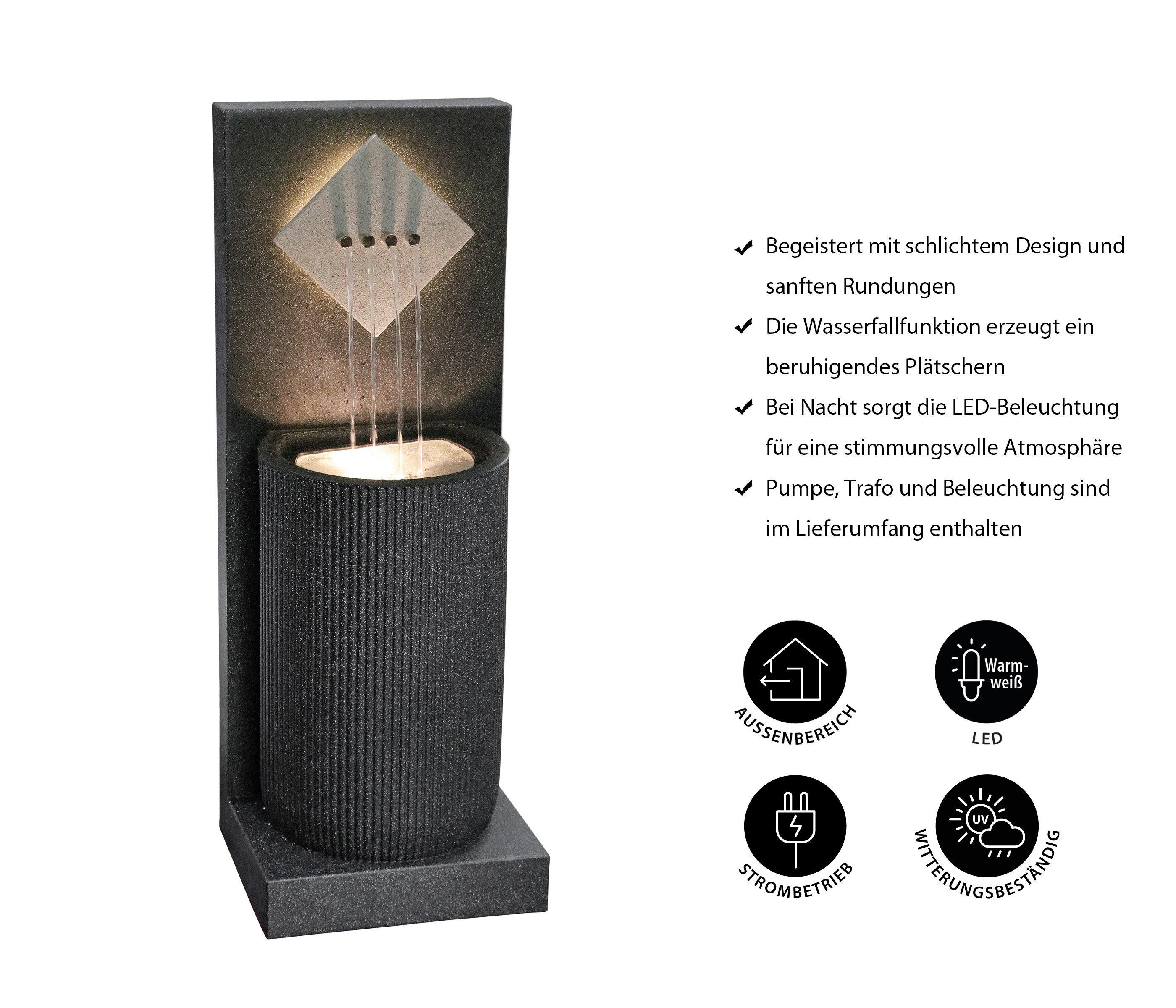 Dehner Gartenbrunnen Triton mit LED Beleuchtung, solarfähig, 96.5 x 36.5 x 33.5 cm, wetterbeständiges Polyethylen für den Außenbereich