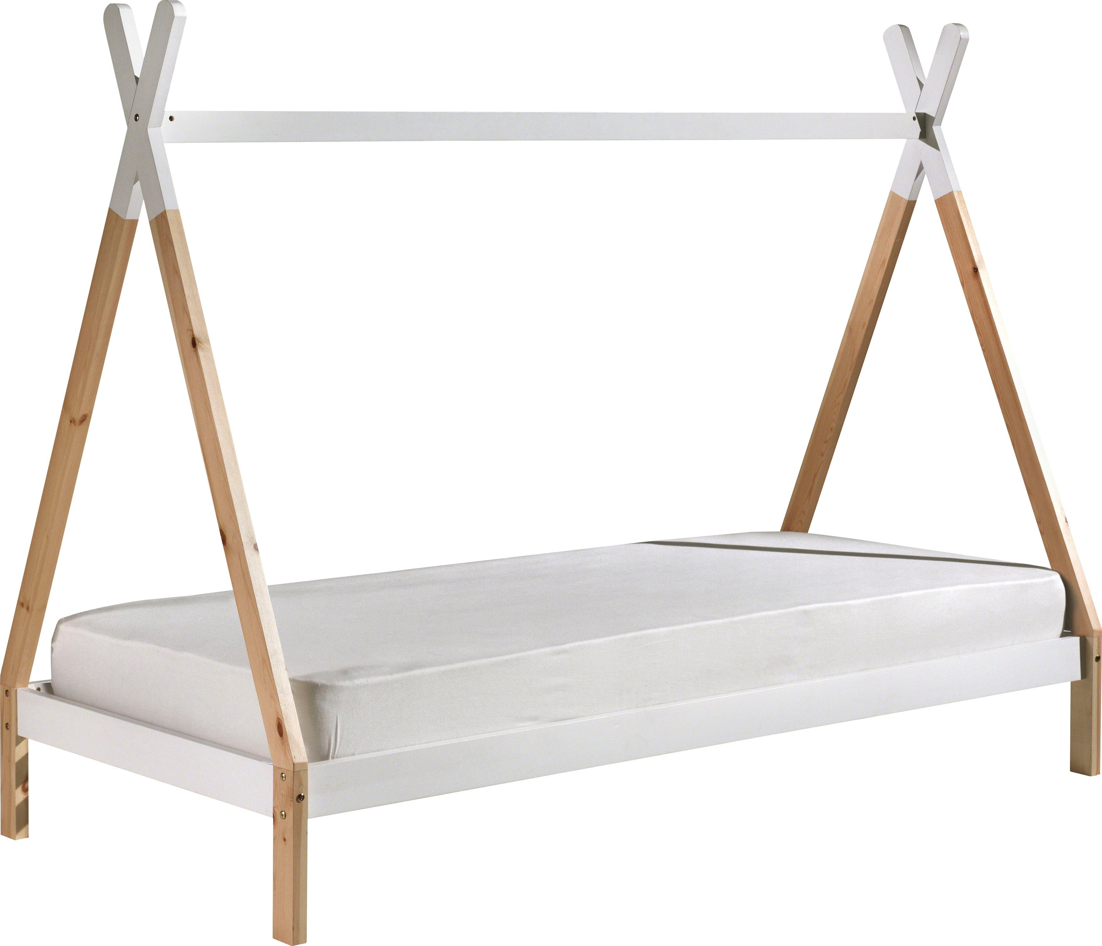 Vipack Kinderbett TIPI, Kiefer massiv, 2-farbig lackiert, mit Rolllattenrost (B/H/T ca. 206x158,2x98cm, Querstange kann hübsch dekoriert werden), 90/200, wahlweise mit oder ohne Schublade