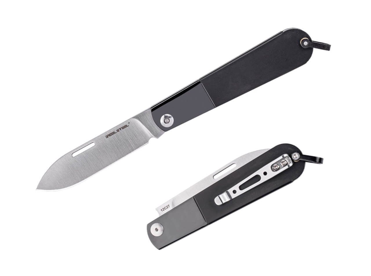 Real Steel Карманные ножи Real Steel Real Barlow RB-3 Drop Point, Карманные ножи, schwarz, (1 St), Mit Taschenclip; große Fangriemenöse