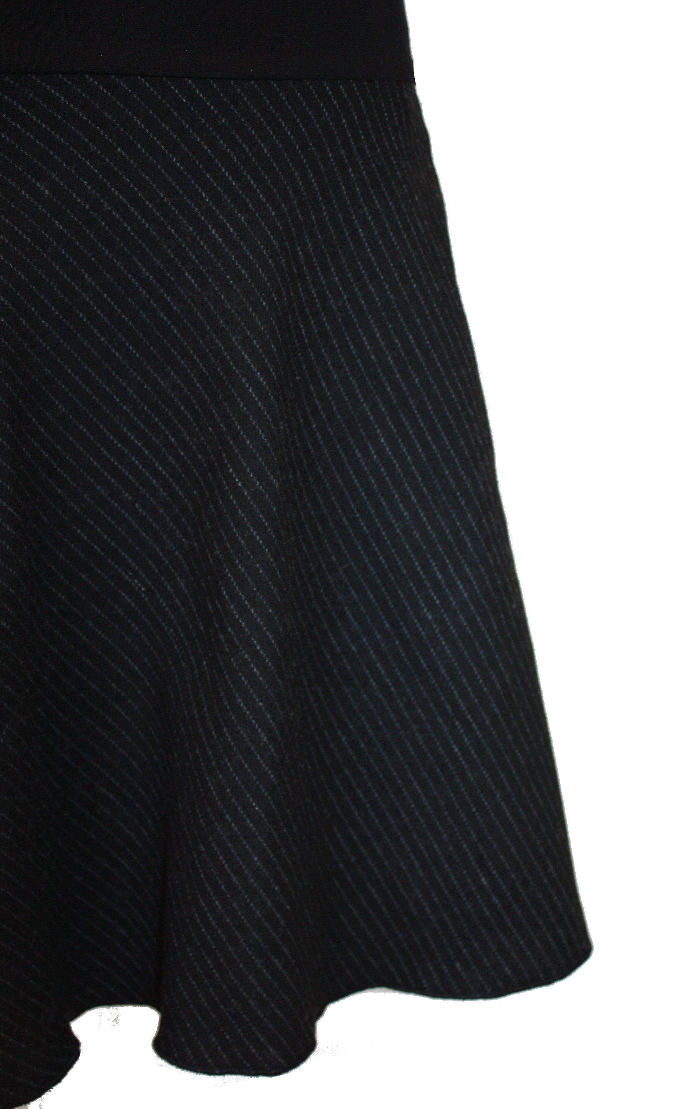dunkle design A-Linien-Rock Wolltuch Nadelstreifen 57cm Schwarz elastischer Bund