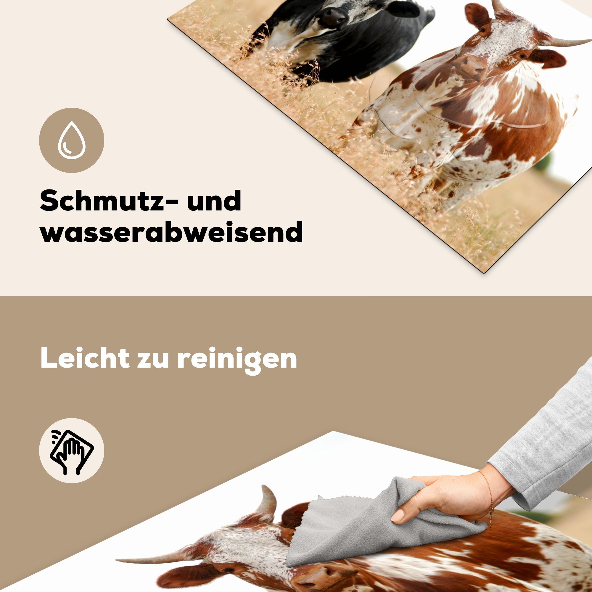 Induktionskochfeld Vinyl, Schutz Natur, - (1 küche, Ceranfeldabdeckung Kühe die - Afrikanisch MuchoWow Herdblende-/Abdeckplatte 81x52 cm, für tlg),