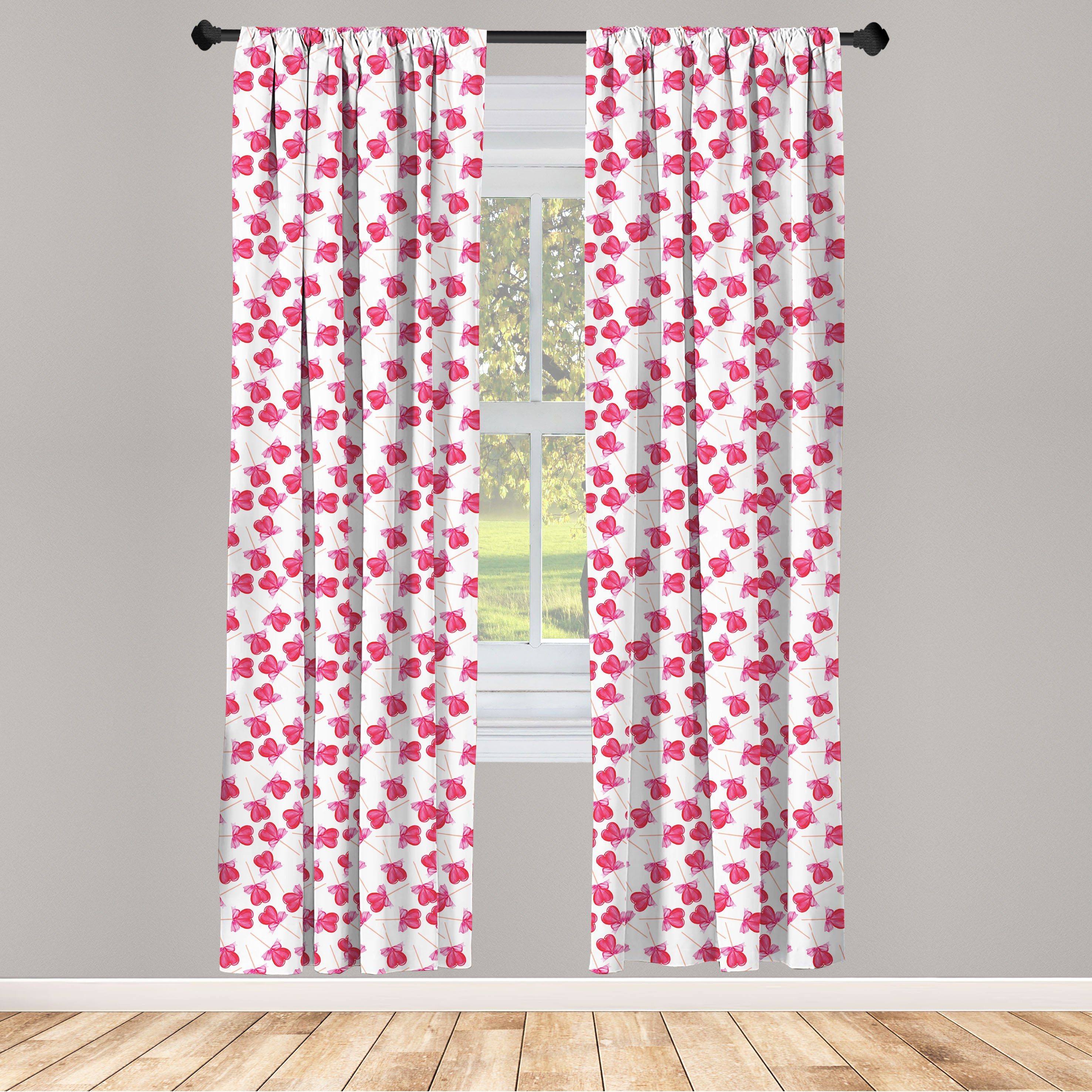 Gardine Vorhang für Wohnzimmer Schlafzimmer Dekor, Abakuhaus, Microfaser, Valentinstag Herz Lollipops