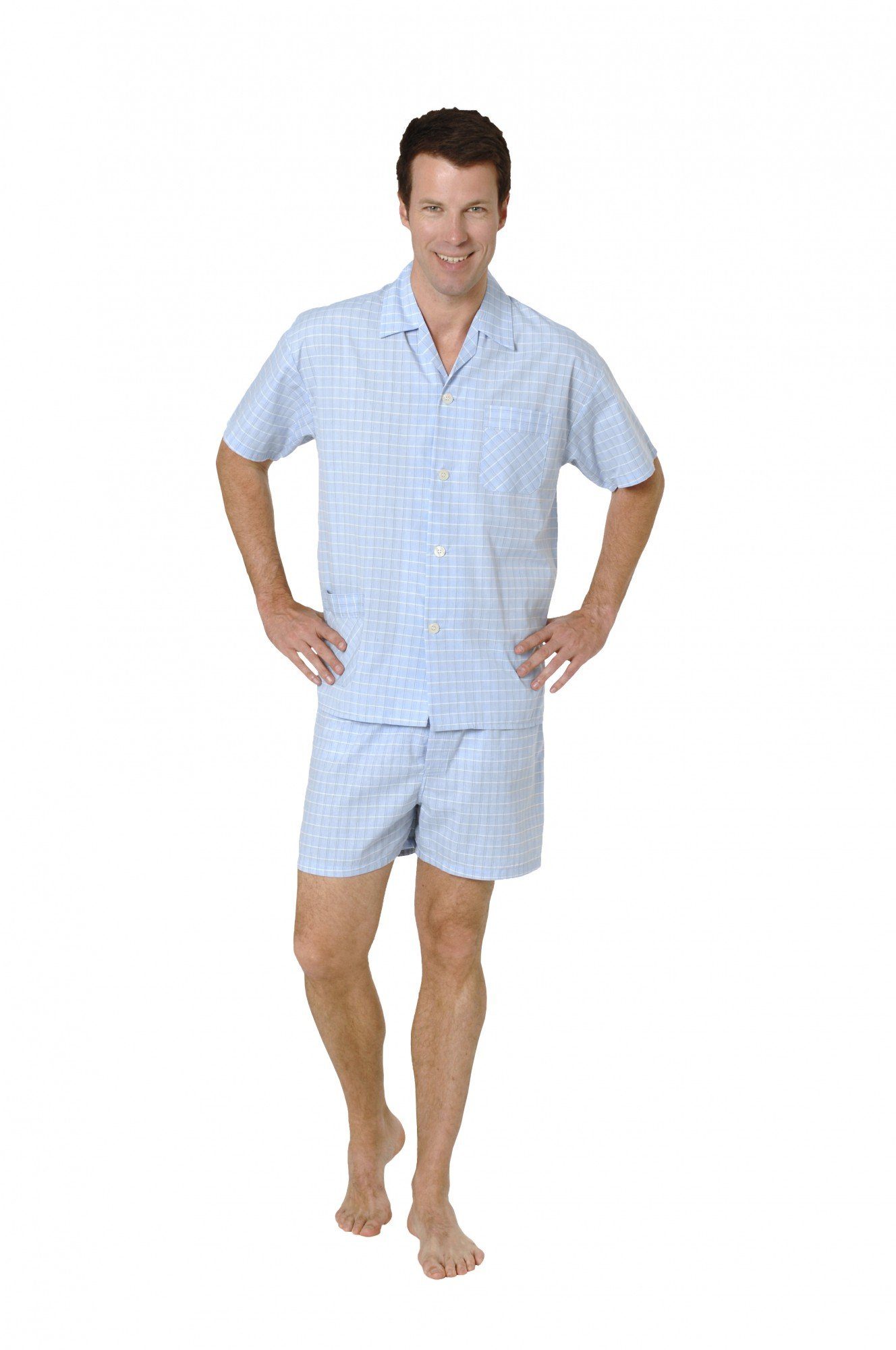 Normann Pyjama Herren Schlafanzug Shorty Pyjama kurzarm gewebt zum Knöpfen günstig online kaufen