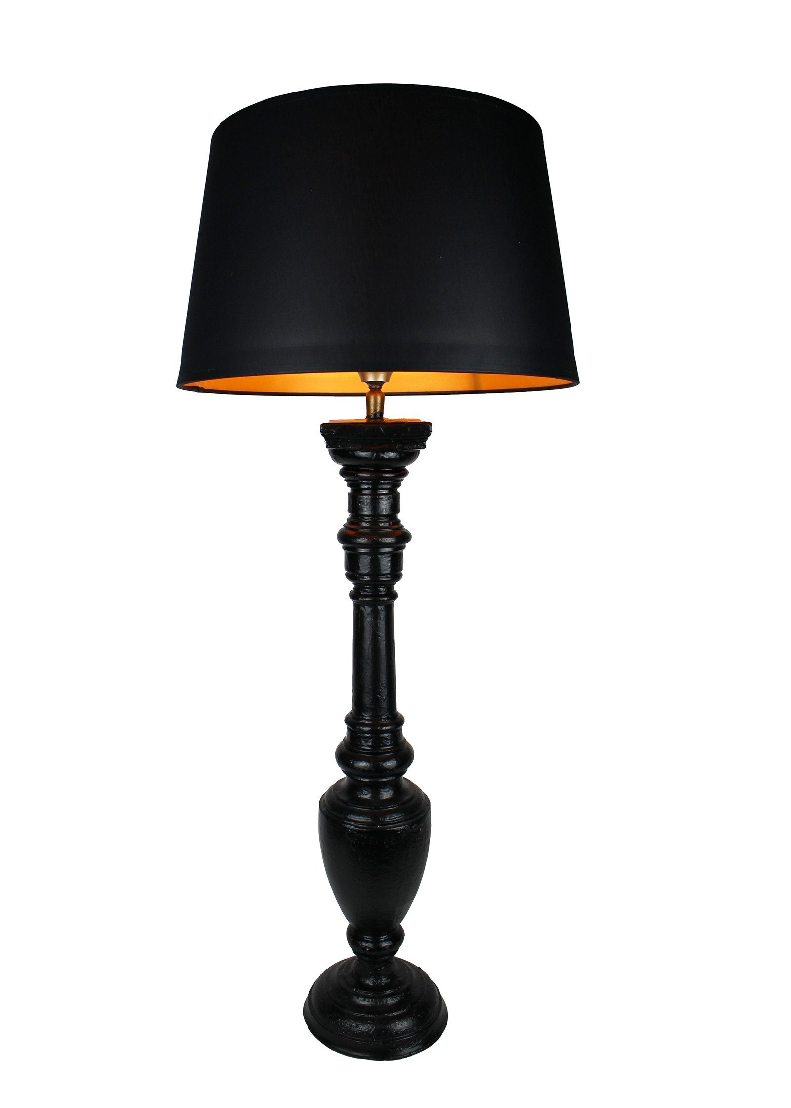 Collection gedrechselt Leuchtmittel, lackiert warmweiß, ohne Tischleuchte mit in Lampenschirm, handgefertigt schwarz Tischlampe Signature Holz Home Italien schmal