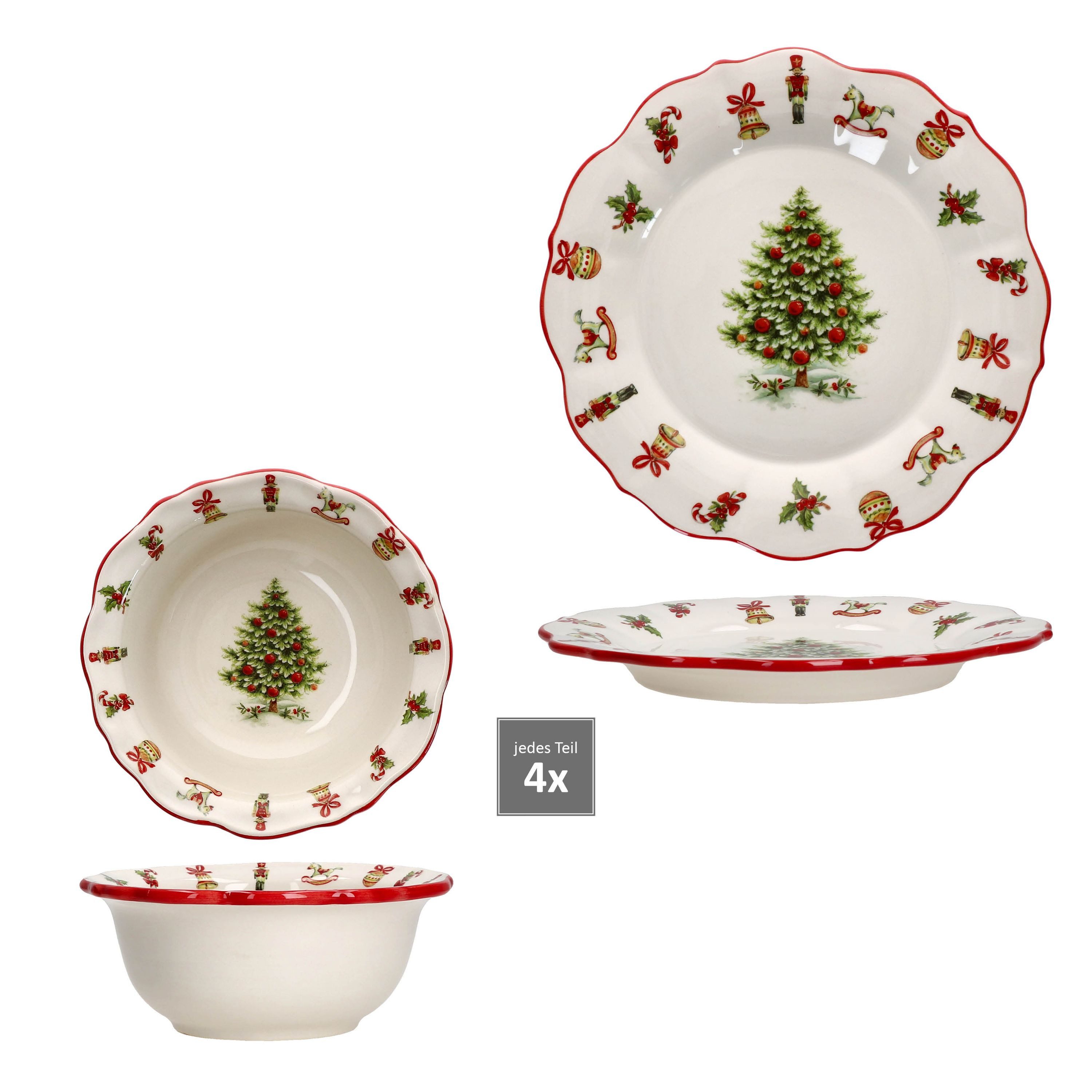 MamboCat Tafelservice 8tlg Diner-Set Maestro Natale 4 Personen Essteller Schale Weihnachten, Keramik