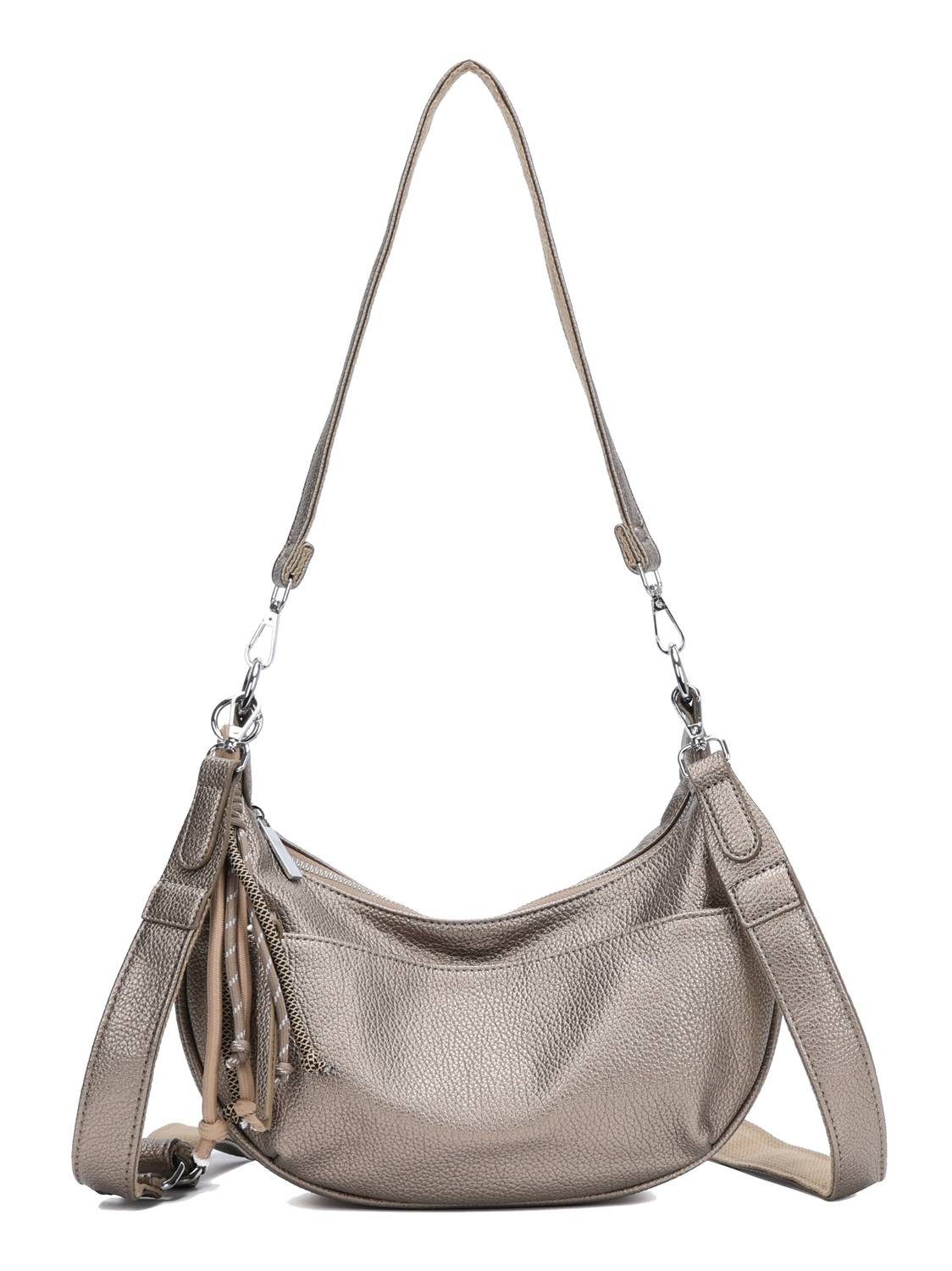 ITALYSHOP24 Schultertasche Damen Tasche Crossbody MOON Hobo Bag CrossOver Umhängetasche Body Bag, Halbmond Tragekomfort Brust Сумки для покупок Rücken Slingtasche Leder Optik