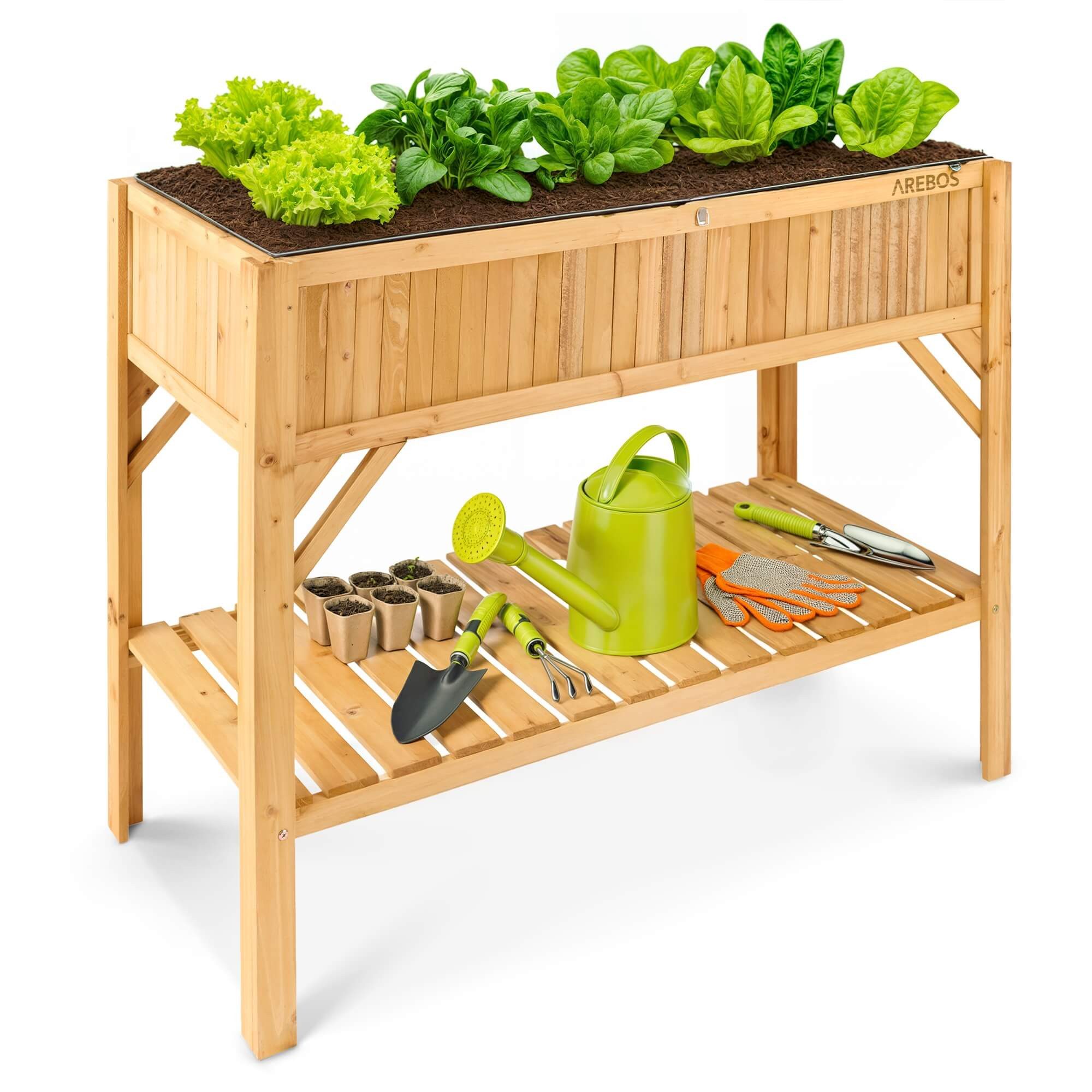 Arebos Hochbeet Holz Ablage Pflanzkasten Frühbeet Gemüse Kräuter Balkon Blumen (Fassungsvermögen: ca. 191,4 L), Max. Belastung Pflanzgefäß: 100 kg