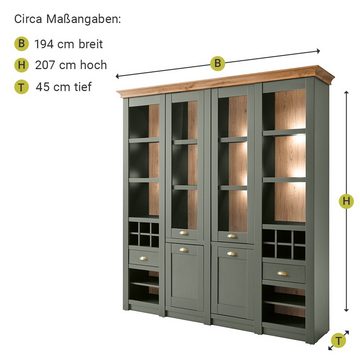 Lomadox Buffet CINCINNATI-61 in grün mit Wotaneiche 194/207/45cm