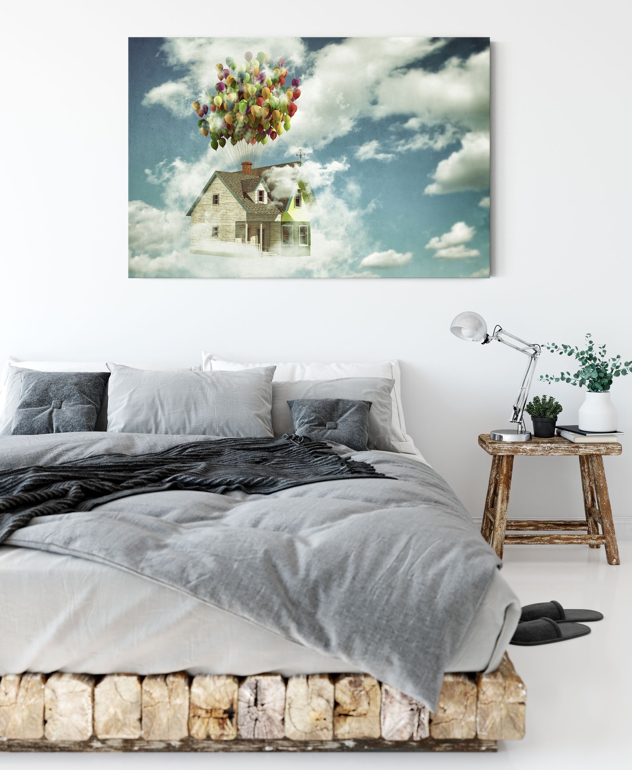 Zackenaufhänger mit Leinwandbild mit (1 St), Bollons bespannt, Haus inkl. Leinwandbild fertig Haus Bollons, Pixxprint