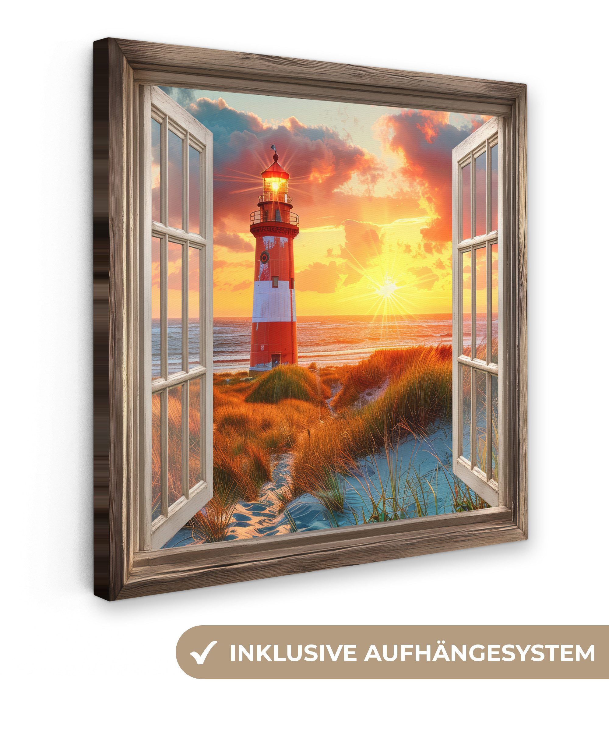 OneMillionCanvasses® Leinwandbild Aussicht - Fenster - Leuchtturm - Sonnenu günstig online kaufen